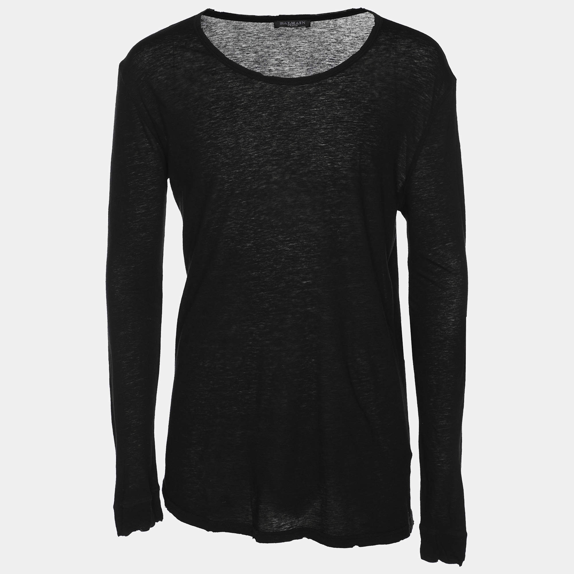 Pre Owned Balmain Black Cotton Knit Sweater M