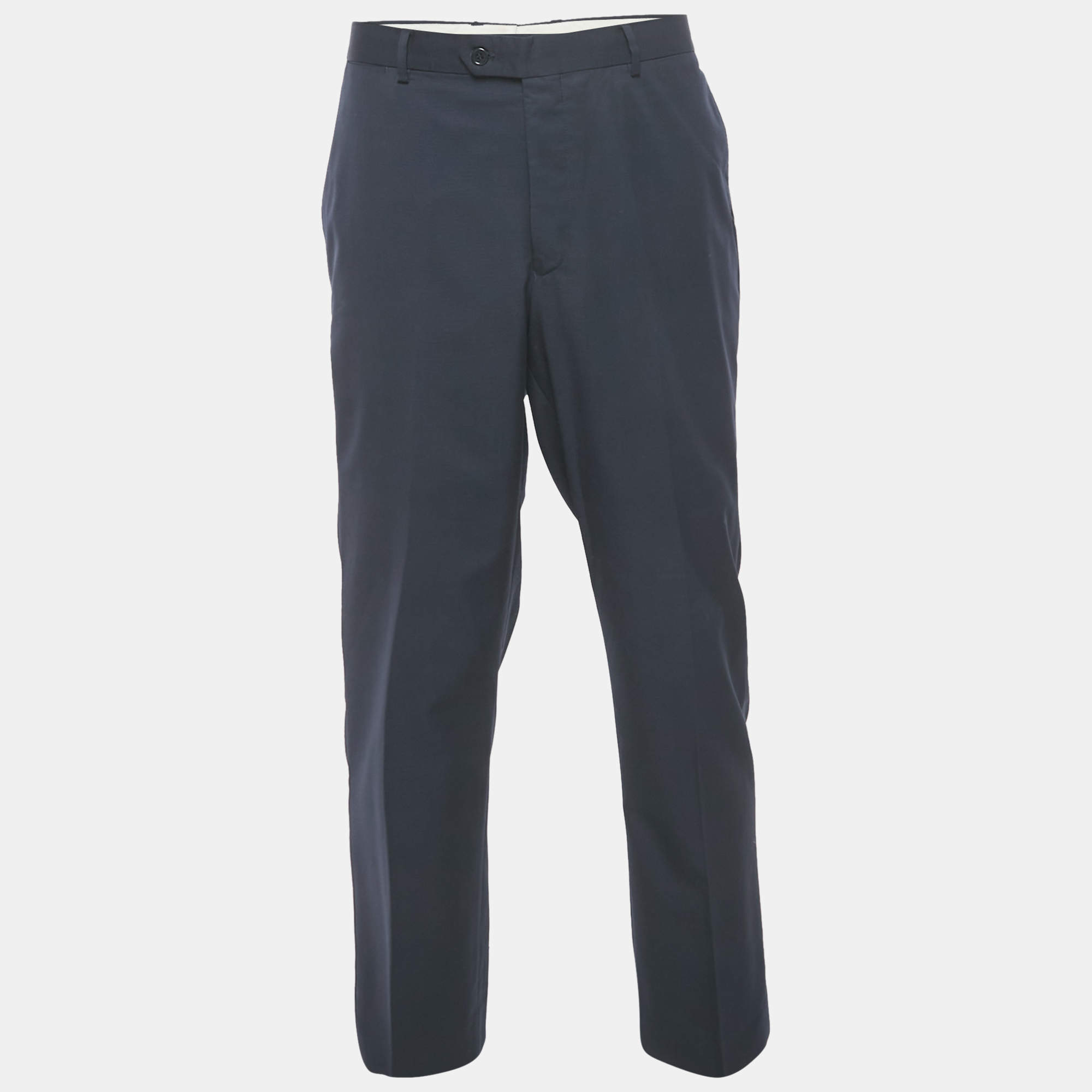 Pre Owned Balmain Navy Blue Wool Formal Pants 4XL