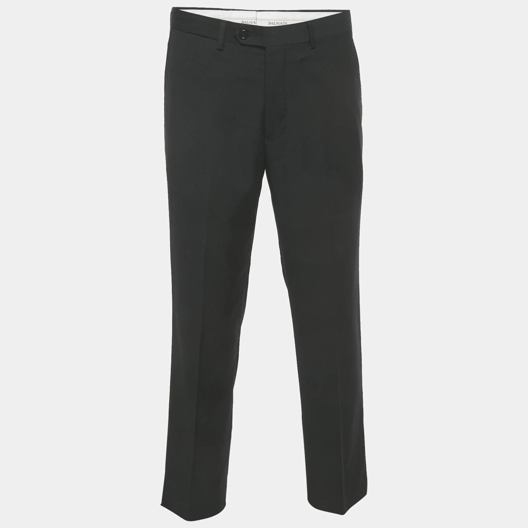 Pre Owned Balmain Black Cotton Formal Trousers M