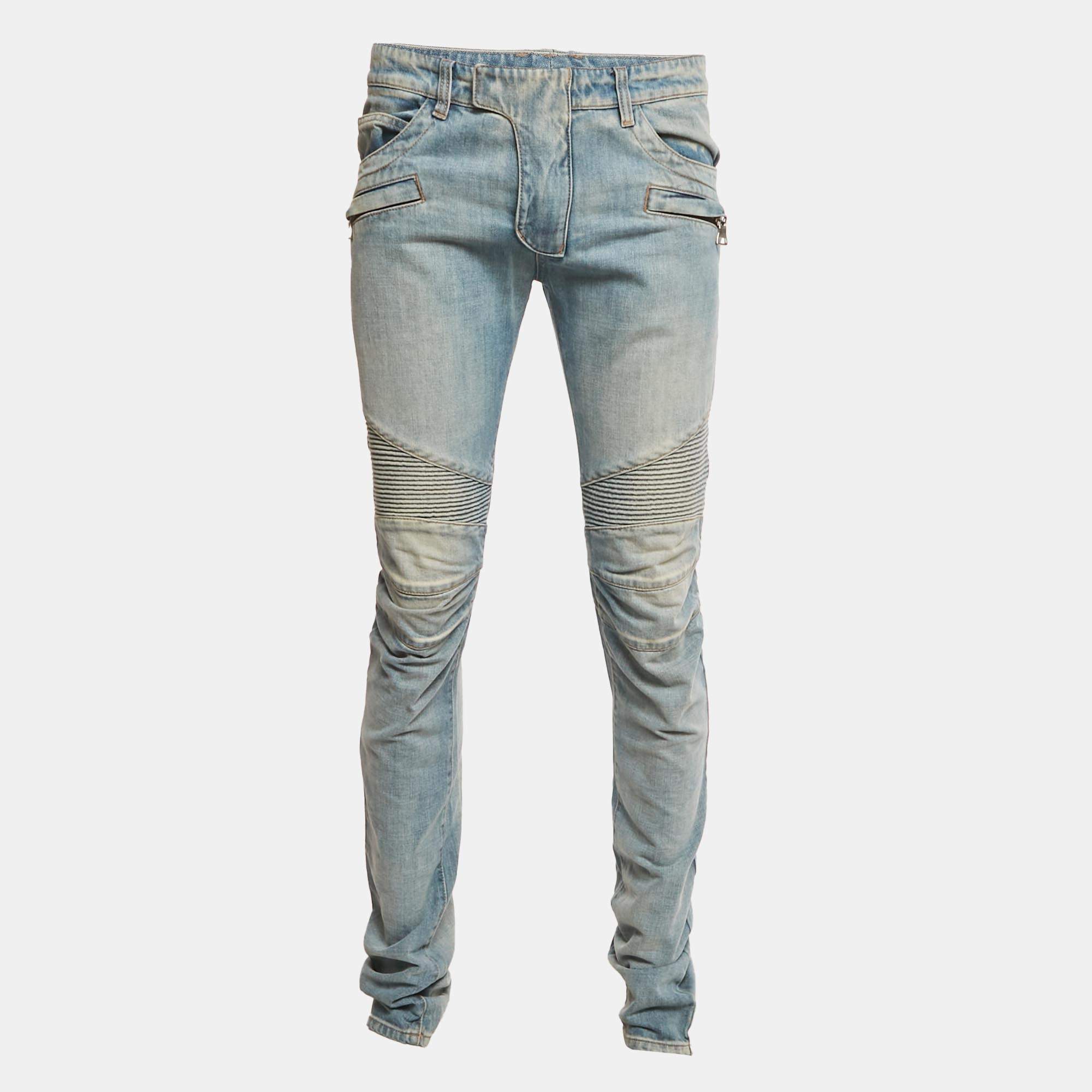 Pre Owned Balmain Blue Denim Slim Fit Jeans M/Waist 33"