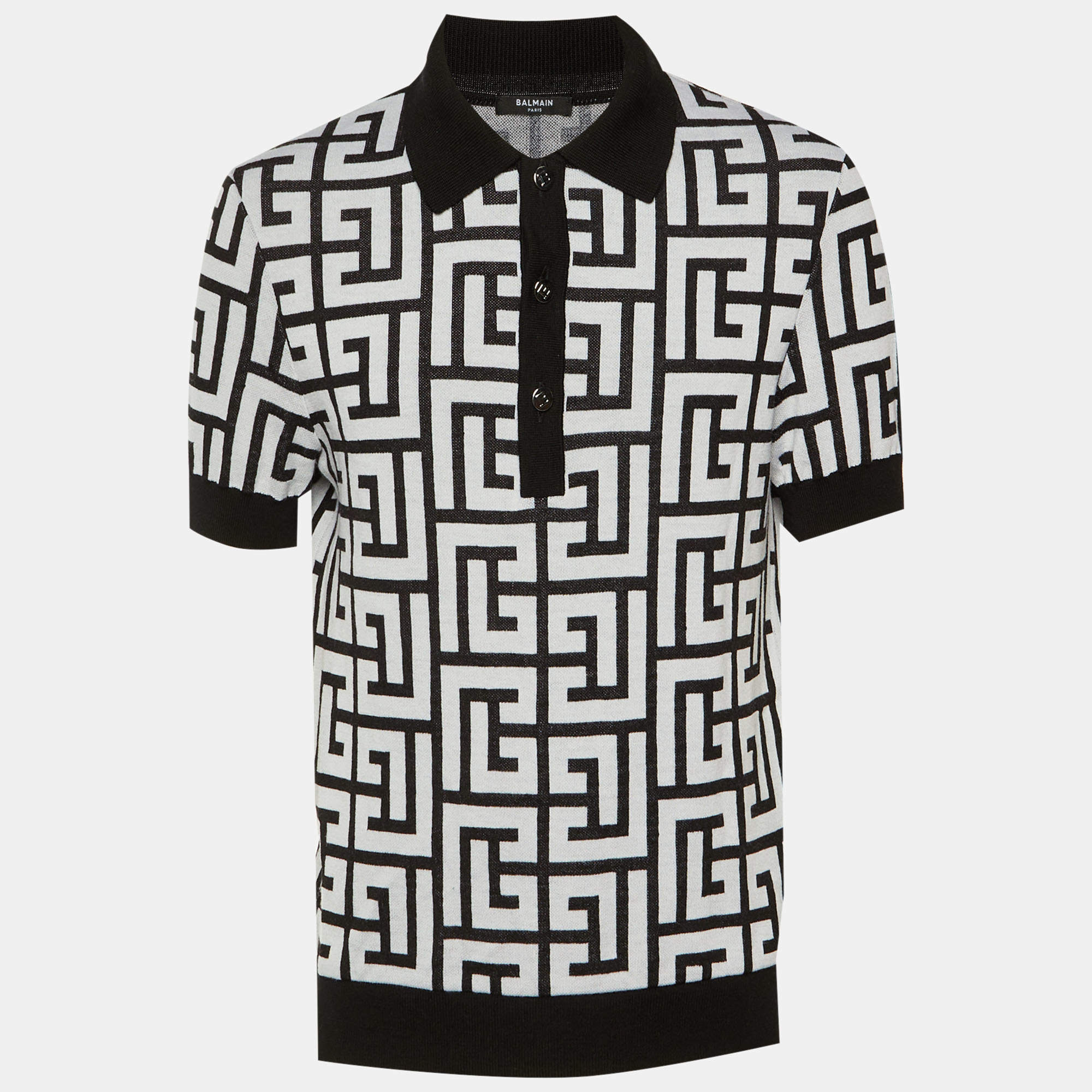 Pre Owned تي شيرت بلمان بولو محبوك بنمط المونوغرام من الصوف والكتان أسود مقاس ميديام/لارج