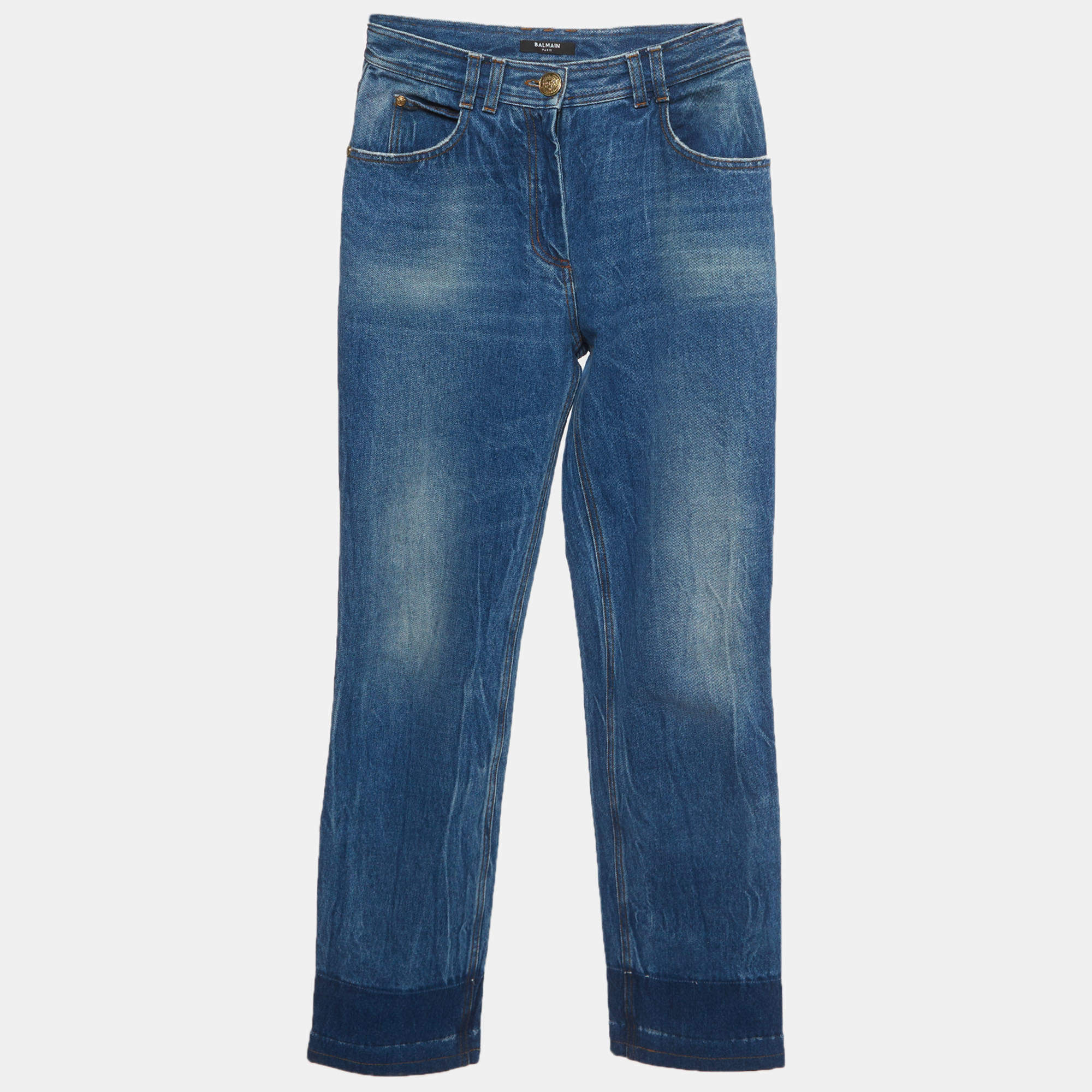 Pre Owned Balmain Blue Denim Straight Fit Jeans S/Waist 27"