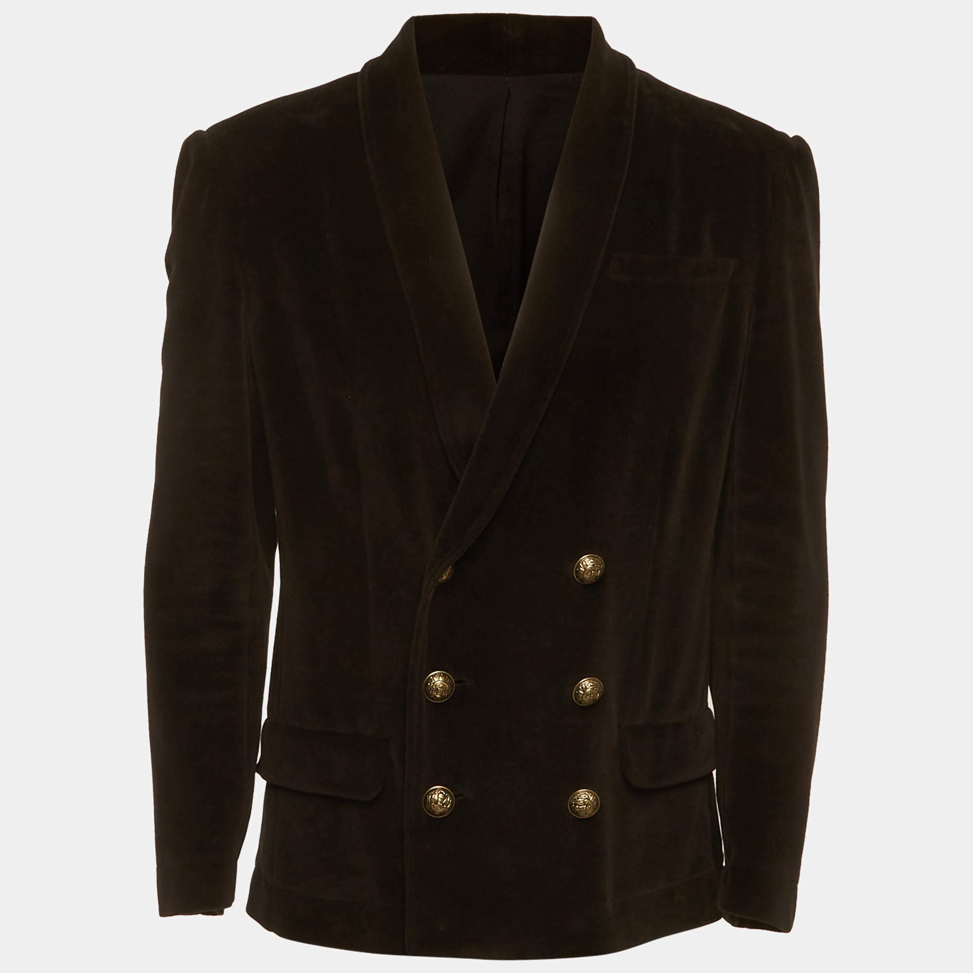 Pre Owned Balmain Black Velvet Double Breasted Blazer L