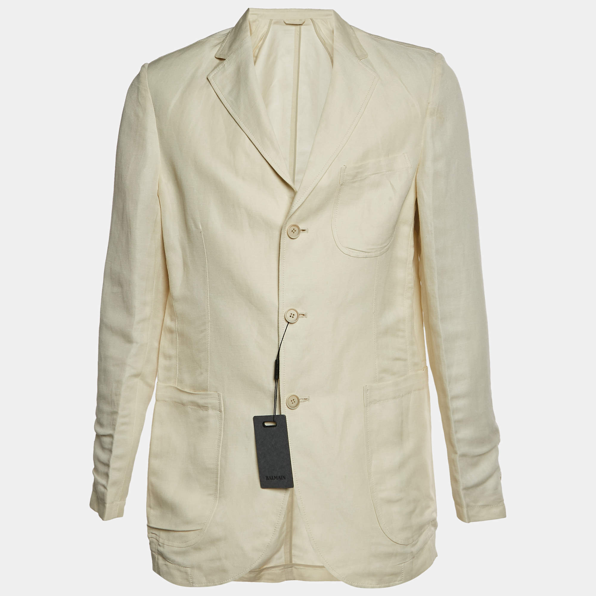 Pre Owned Balmain Cream Linen Blend Slim Fit Blazer L