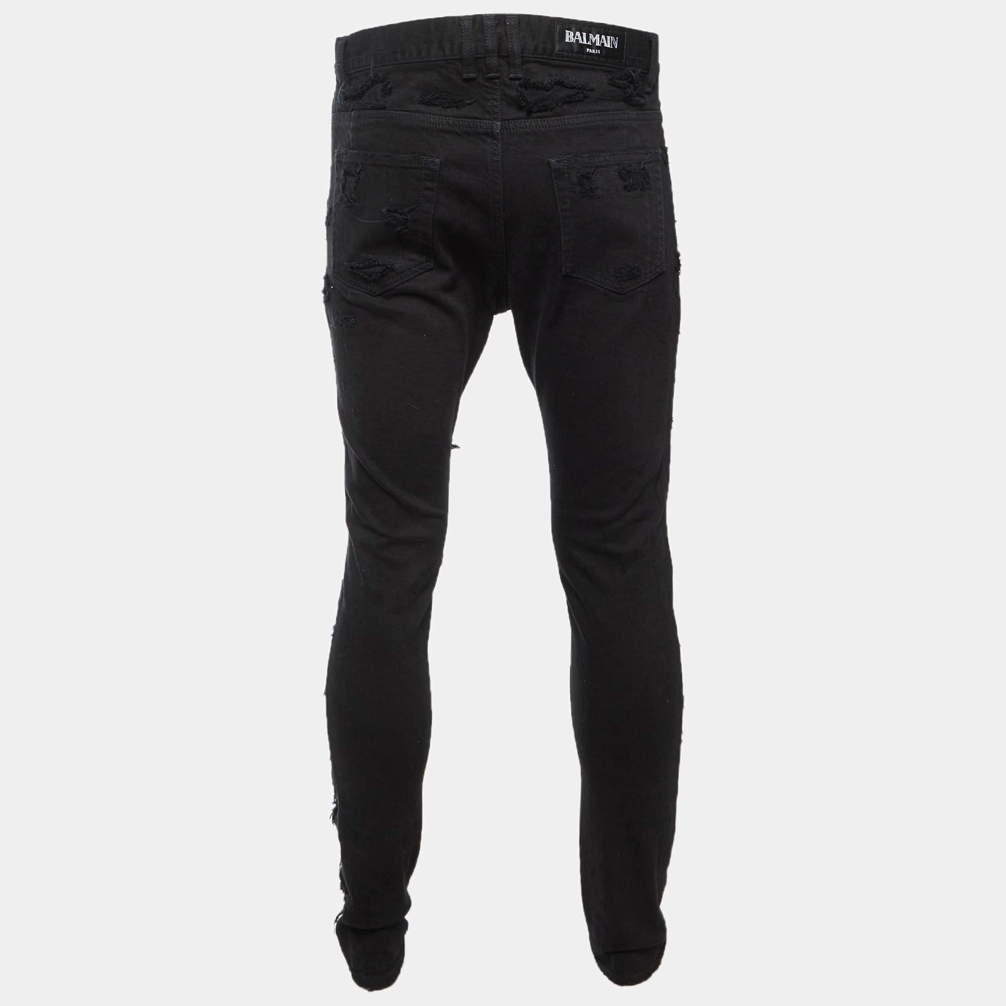 Balmain Black Lamb Leather Biker Trousers L Balmain | TLC US