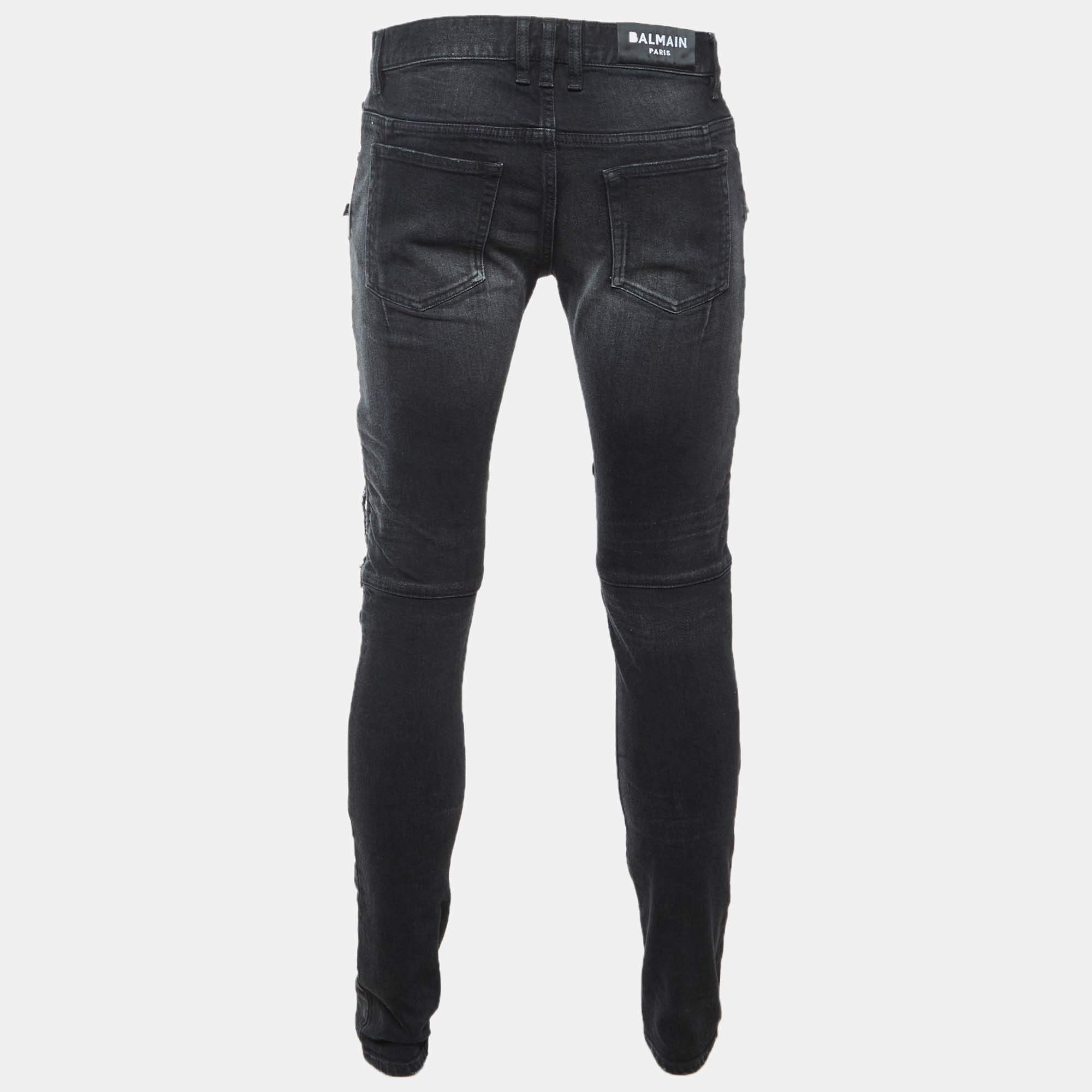Balmain Black Lamb Leather Biker Trousers L Balmain | TLC US