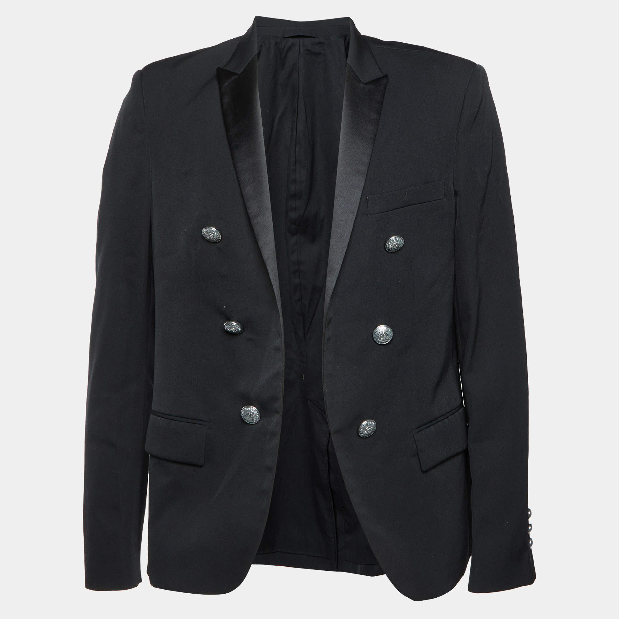 مملوكة مسبقًا Balmain Black Wool Open Front Blazer XL