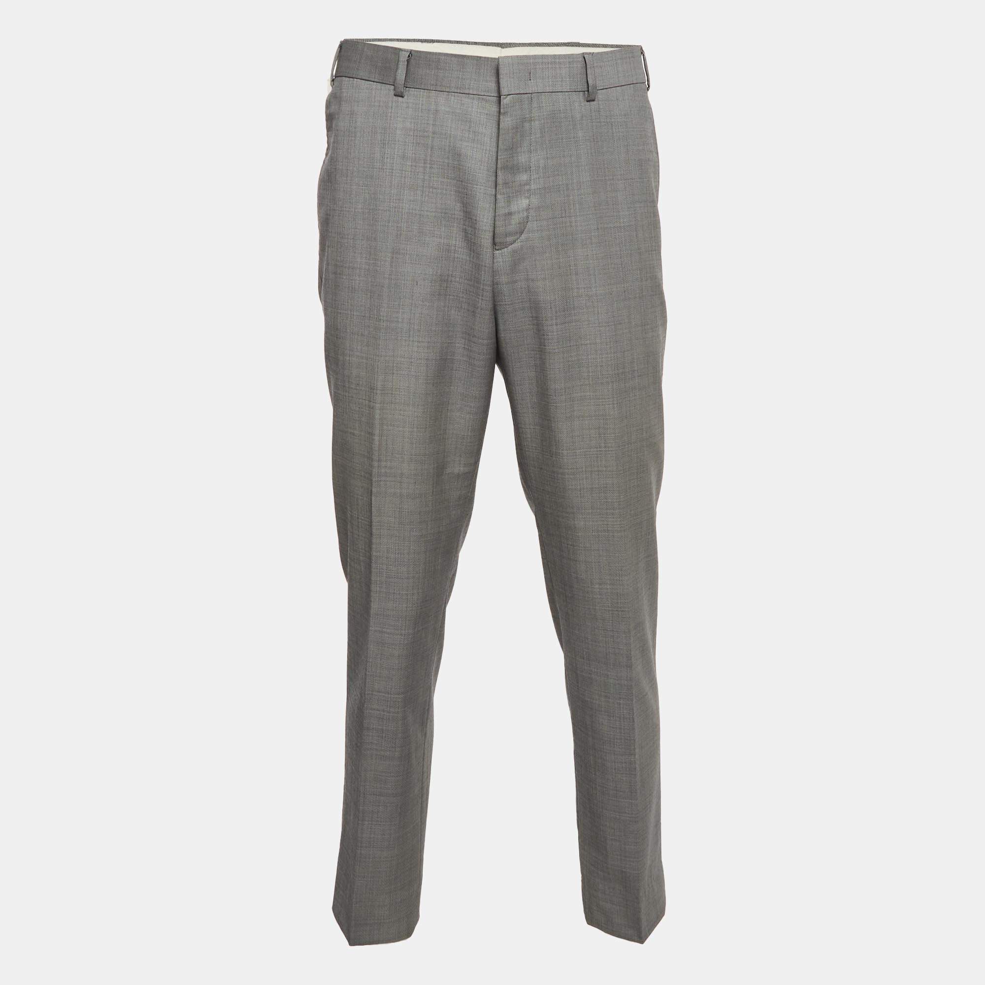 Pre Owned Balmain Grey Wool Slim Fit Trouser XL