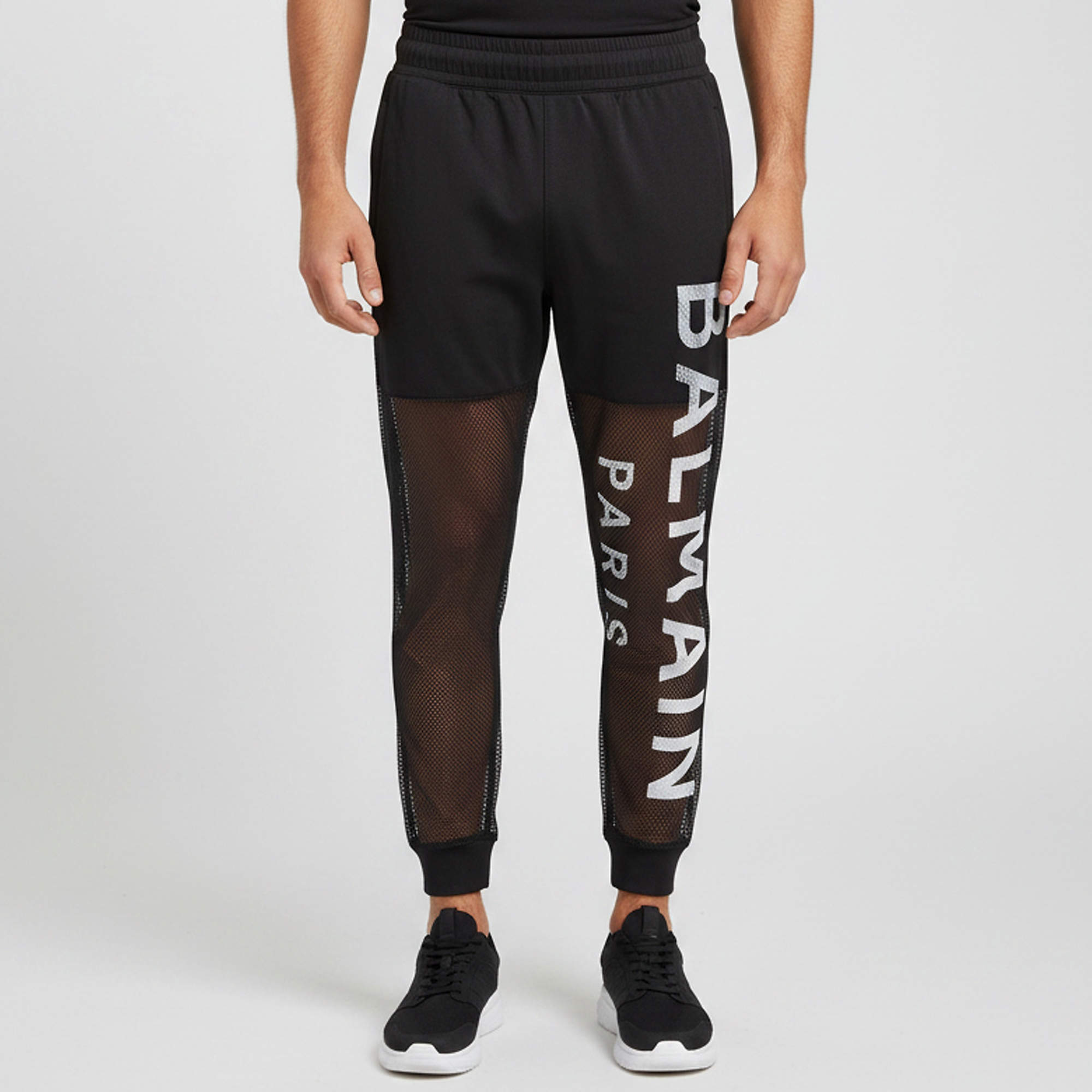 Pre Owned Balmain Paris Black Printed Mesh Joggers S