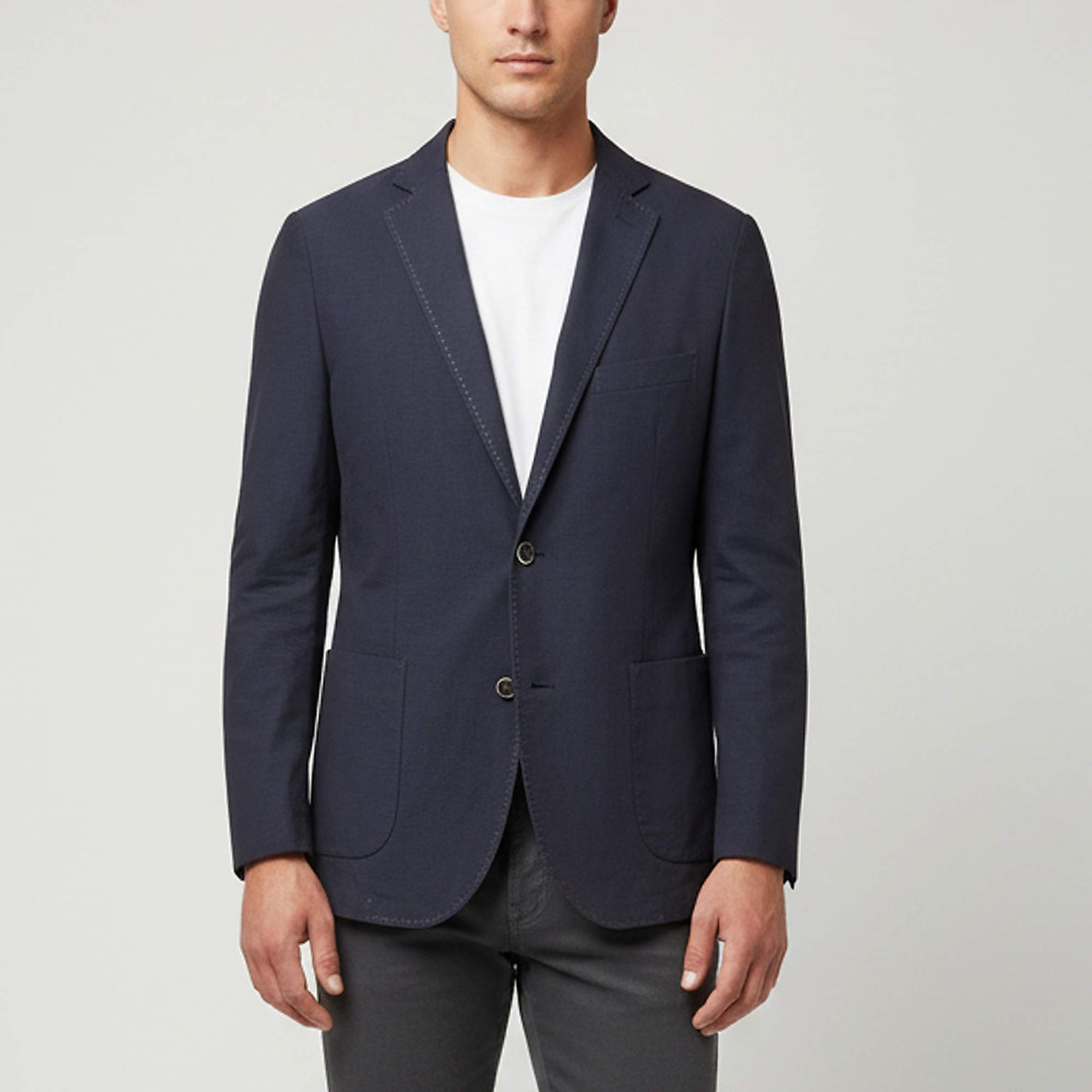 Pre Owned Balmain Navy Blue Stretch Cotton Slim Fit Jacket XXXL