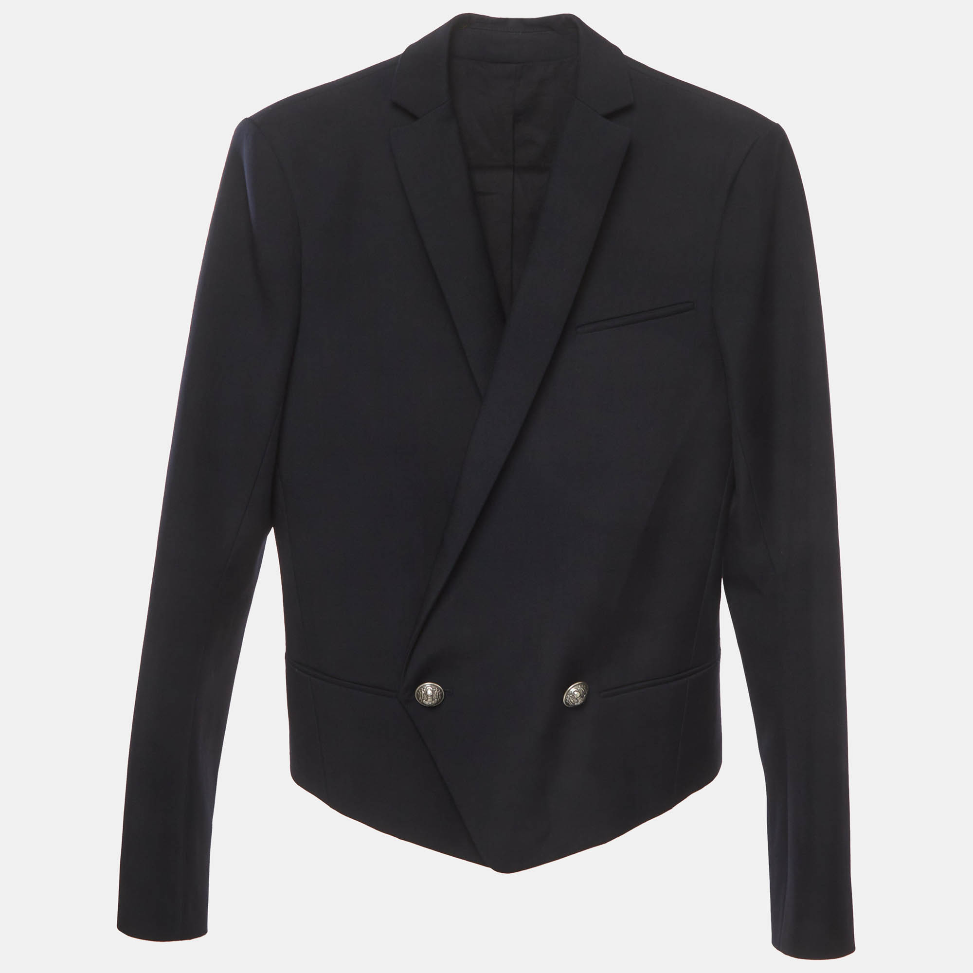 Pre Owned Balmain Navy Blue Wool Blend Double Breasted Blazer XS