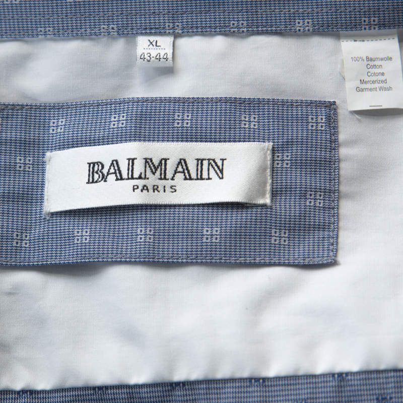 Balmain Blue Square Patterm Cotton Shirt XL Balmain