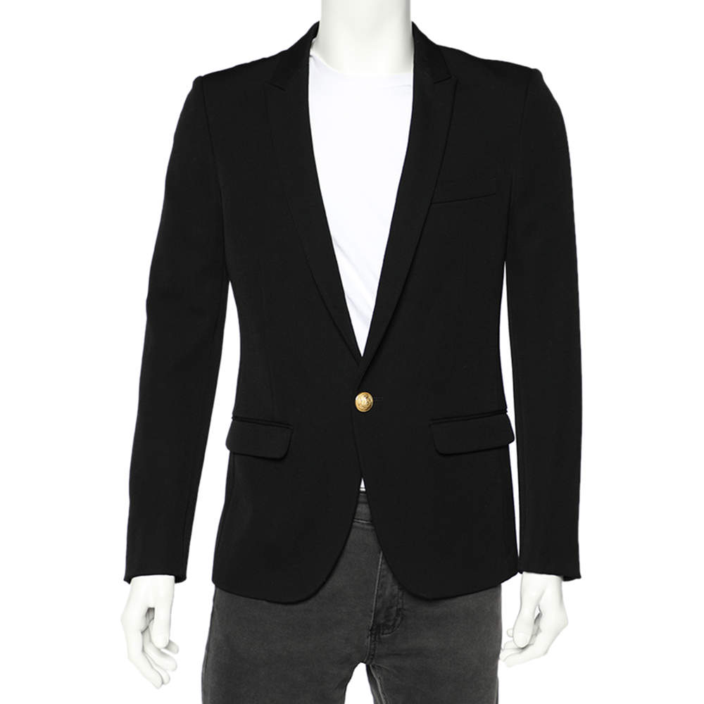 Pre Owned Balmain Black Wool Button Front Blazer M