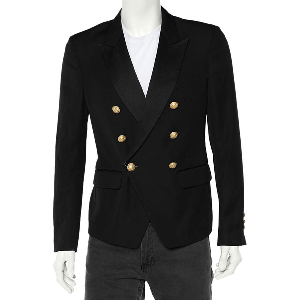 Pre Owned Balmain Black Wool Double Breasted Blazer M
