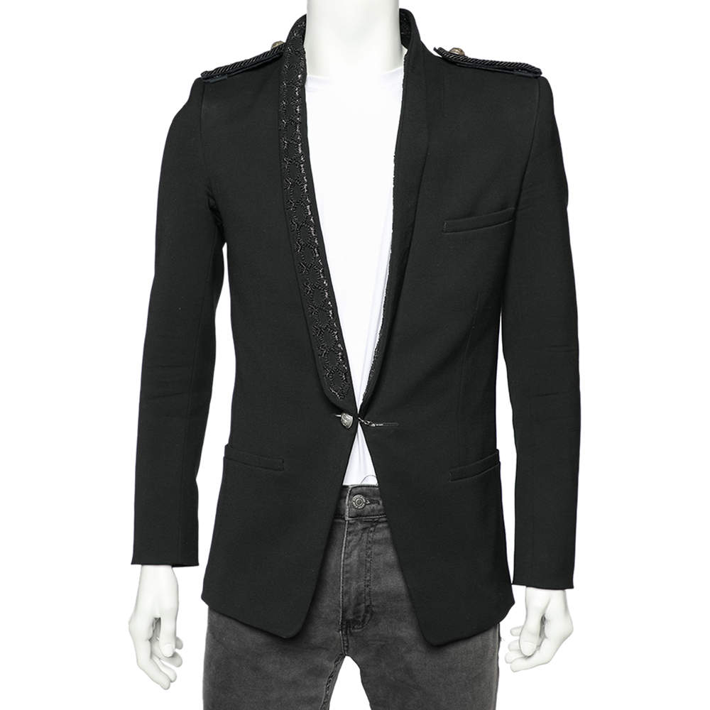 Pre Owned Balmain Black Wool & Embellished Detailed Single Breasted Blazer M
