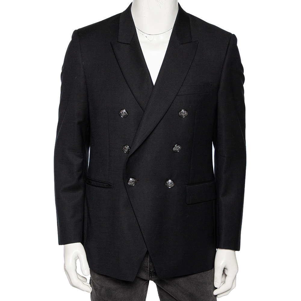 Pre Owned Balmain Black Wool Double Breasted Blazer M