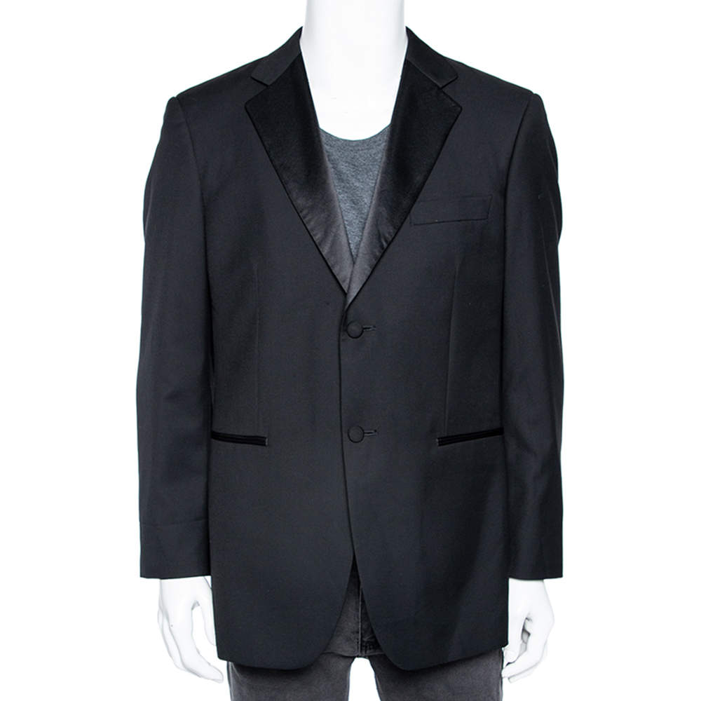 Pre Owned Balmain Black Satin Lapel Detailed Single Breasted Blazer L