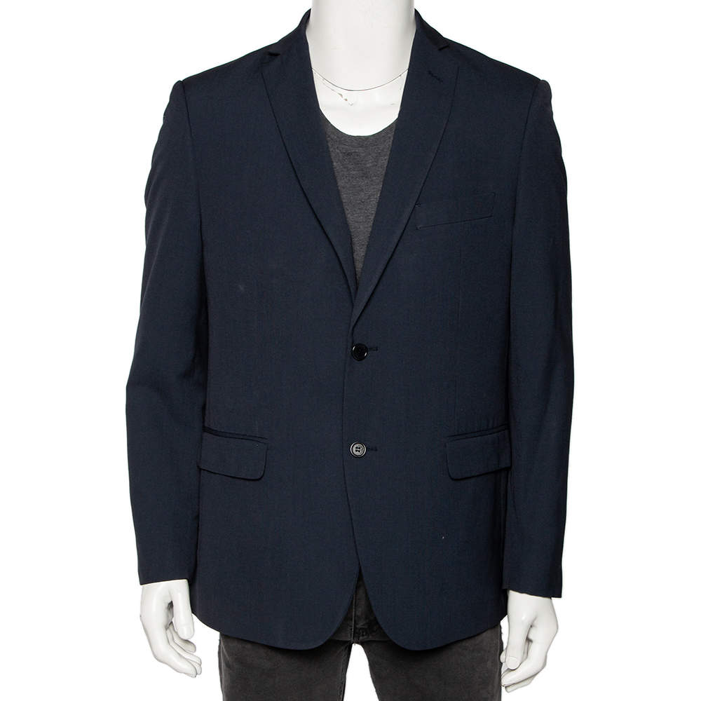 Pre Owned Balmain Blue Textured Single Breasted Slim Fit Blazer XL