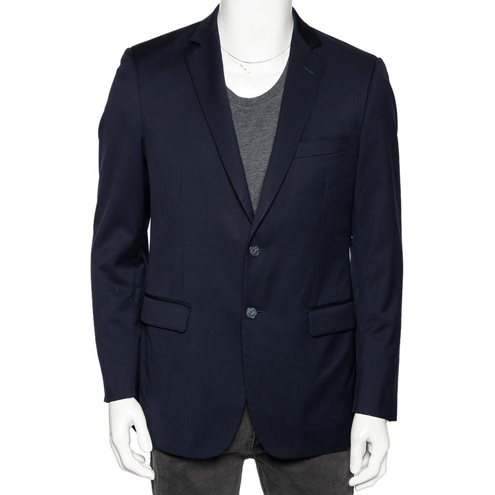 Pre Owned Balmain Navy Blue Wool Button Front Blazer M