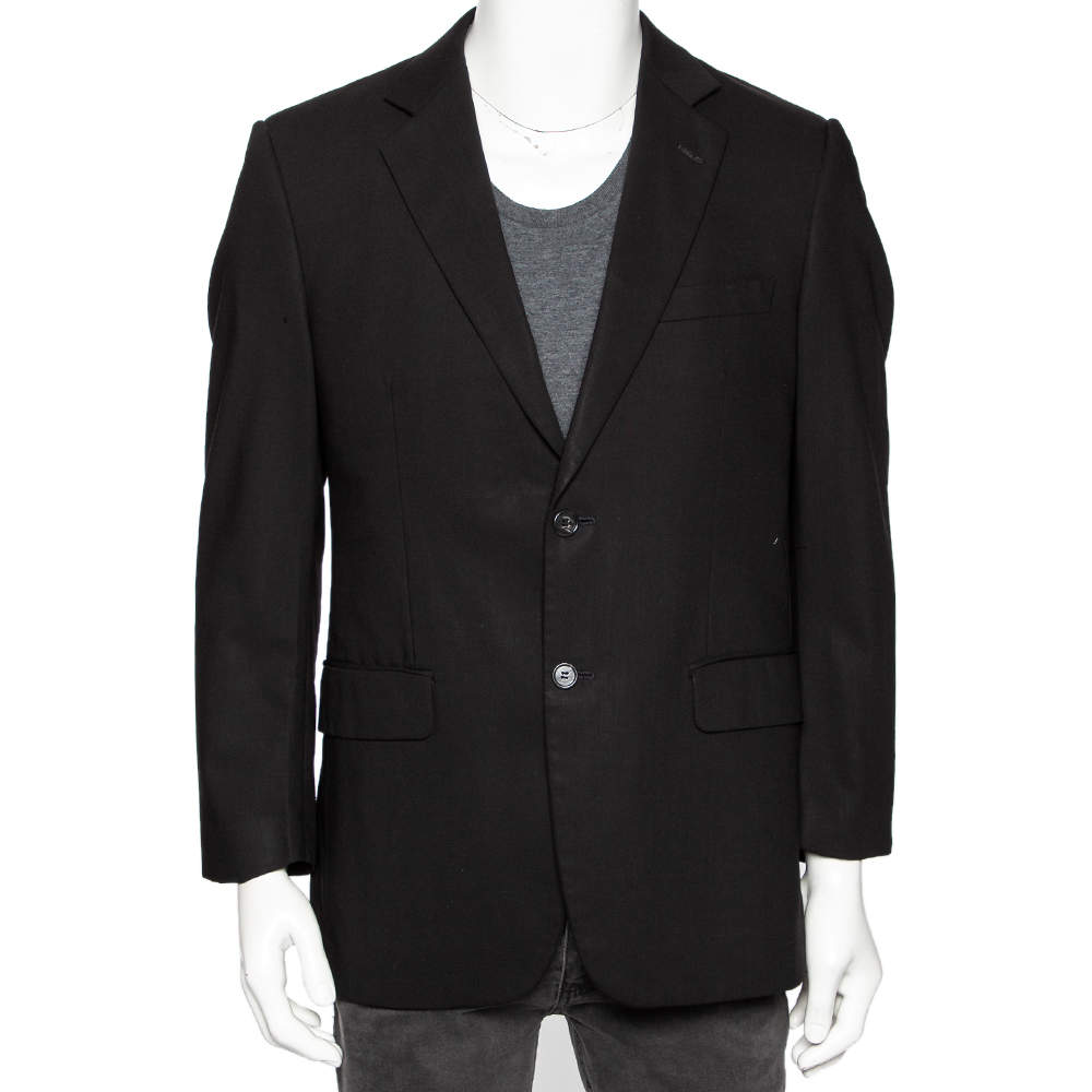 Balmain Black Wool Button Front Blazer L