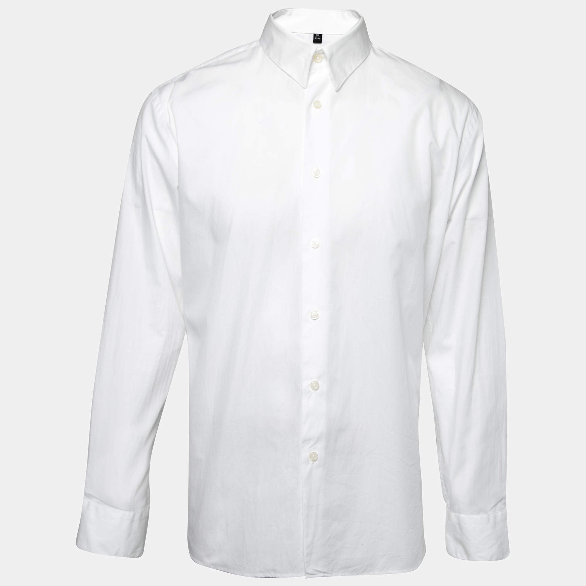 Pre Owned Balmain White Cotton Tiger Logo Embroidered Button Front Shirt XL