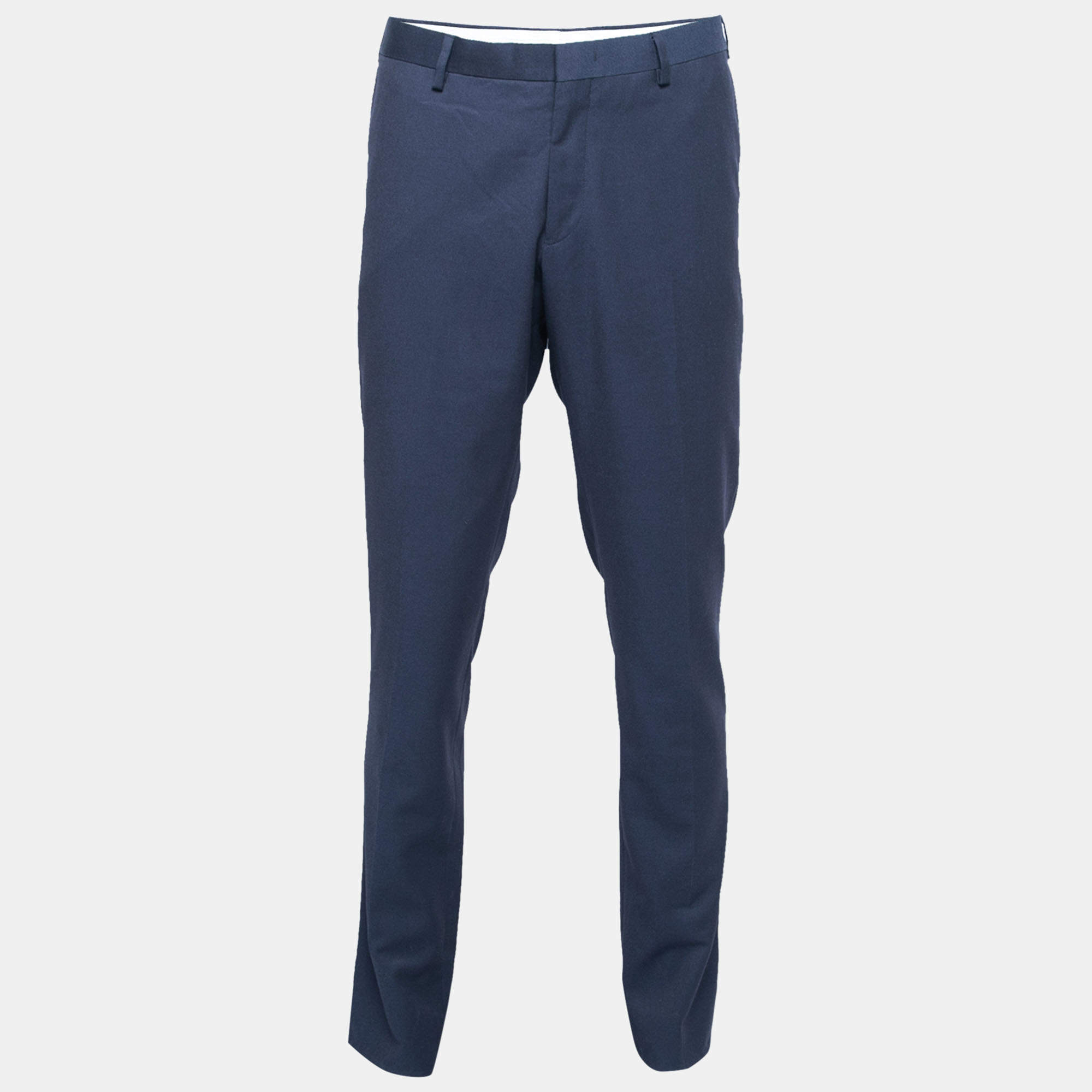 Balmain Midnight Blue Wool 7 Slim Fit Regular Trousers XL