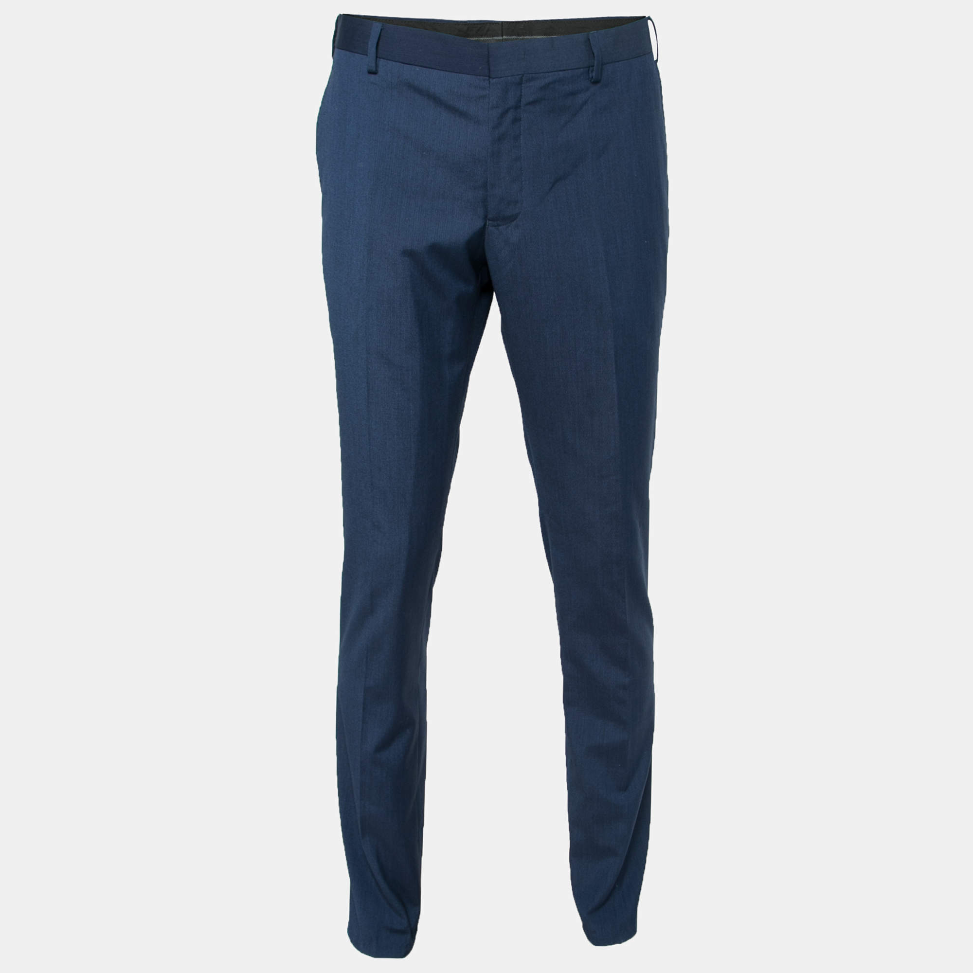 Pre Owned Balmain Blue Tencel Slim Fit Trousers XL