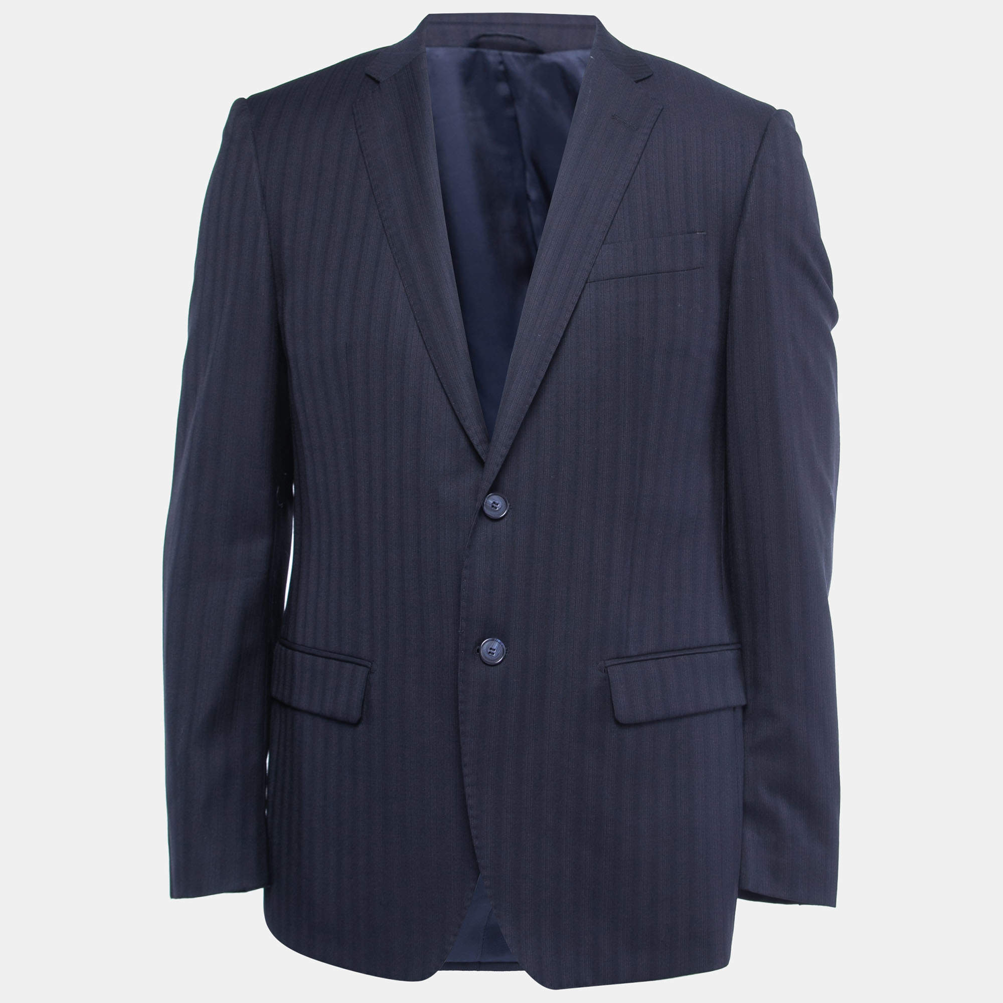 Pre Owned Balmain Navy Blue Wool & Silk Button Front Blazer M