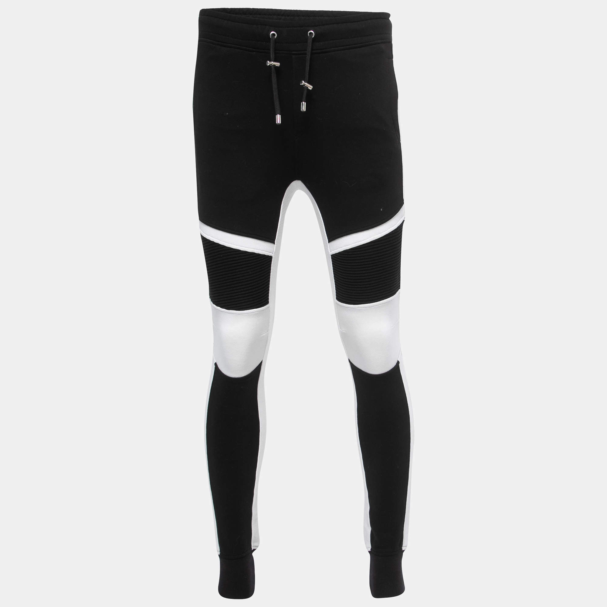 Pre Owned Balmain Black Cotton Contrast Detail Joggers XS