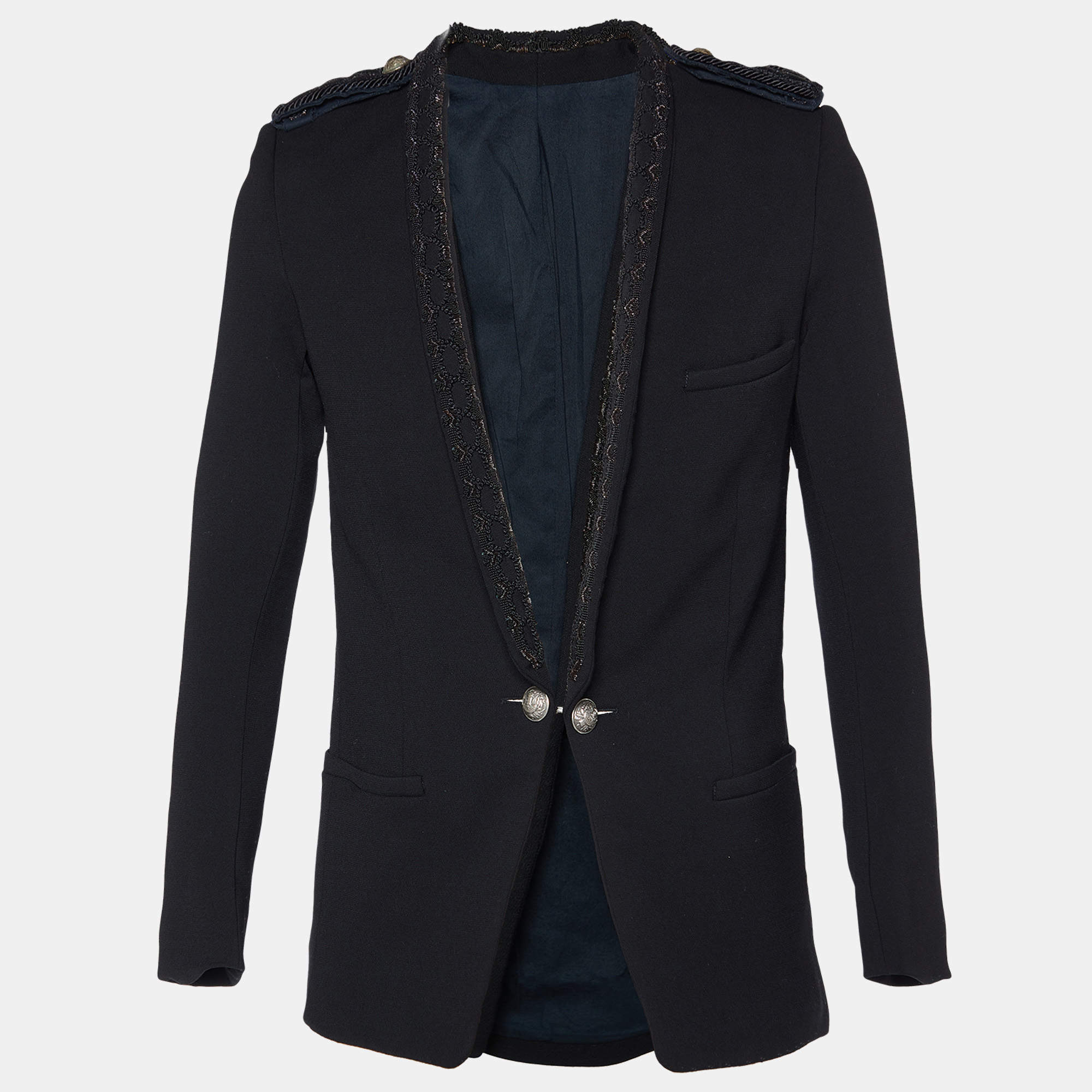 Balmain Black Wool Embellished Lapel Blazer M