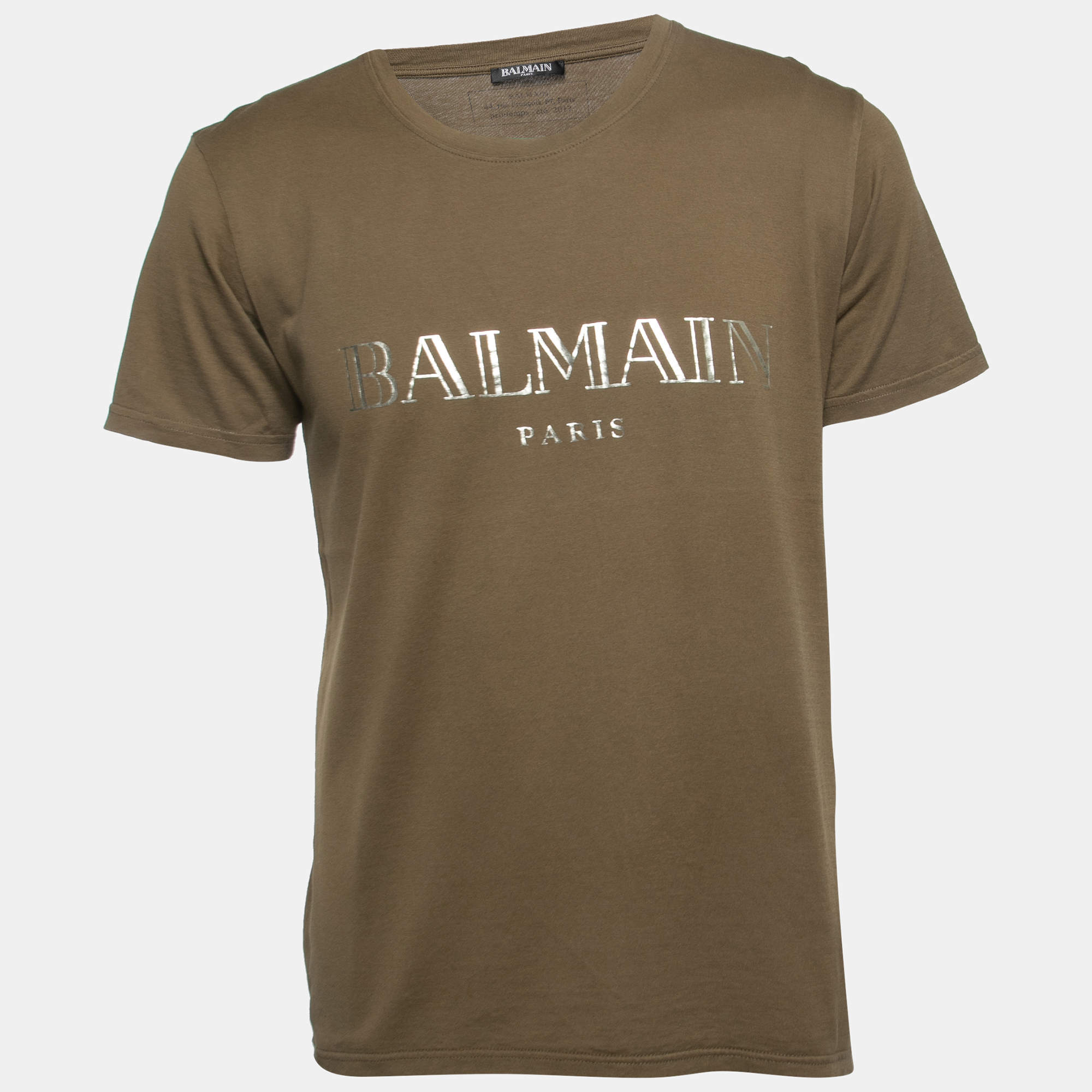 Tシャツ・カットソー Balmain Crew Neck T-Shirt With Bold Green Logo Print T-shirt with Balmain Paris print - Men | BALMAIN