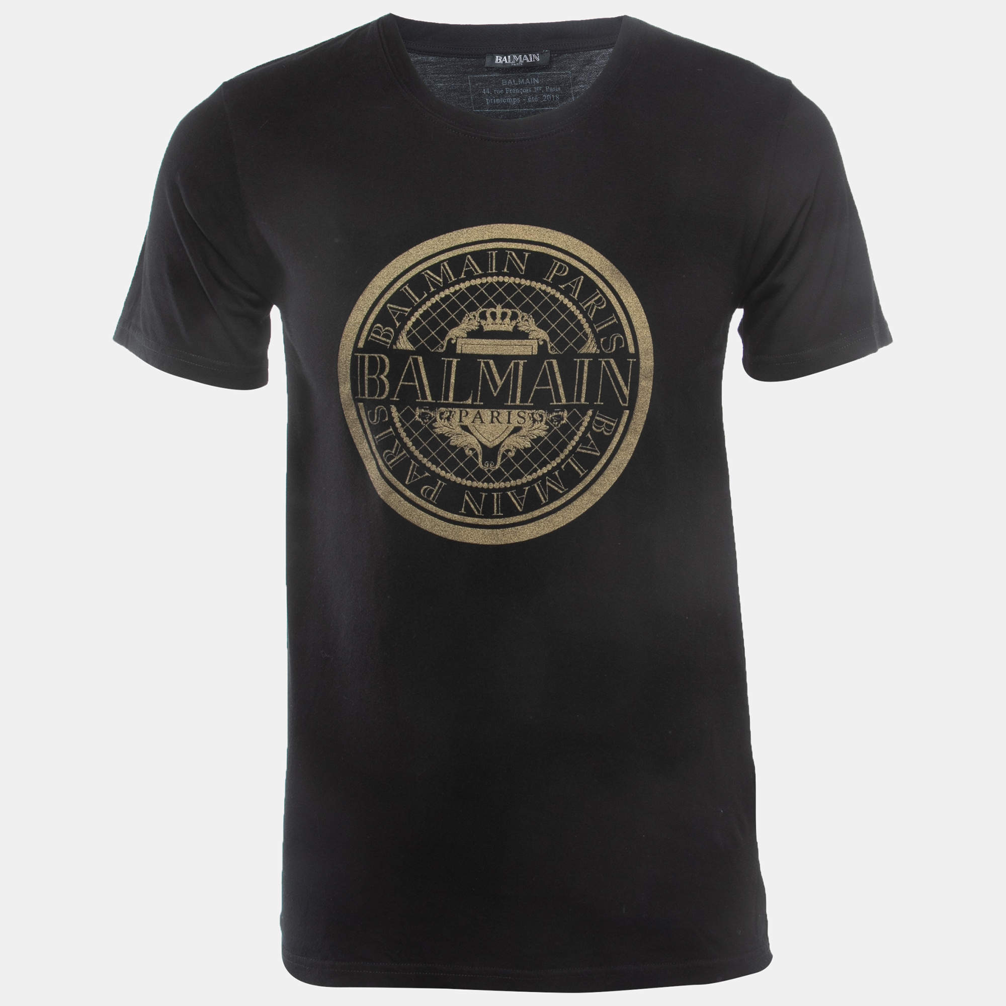 Balmain Black Logo Print Cotton Crew Neck Half Sleeve T-Shirt M