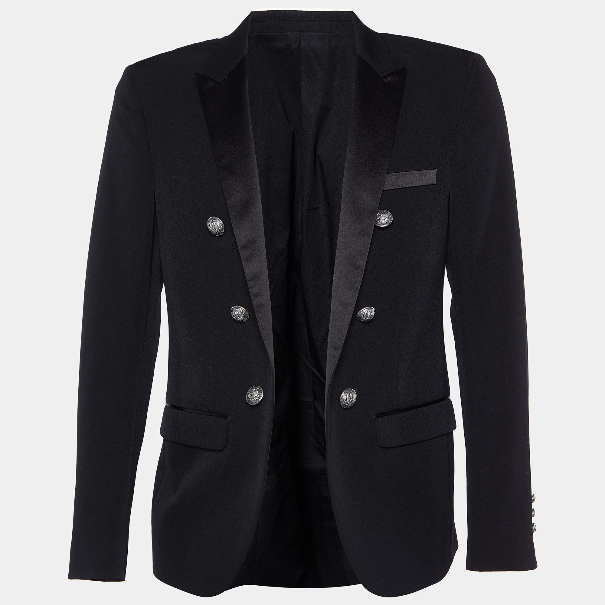 Balmain Black Wool Smoking Jacket L