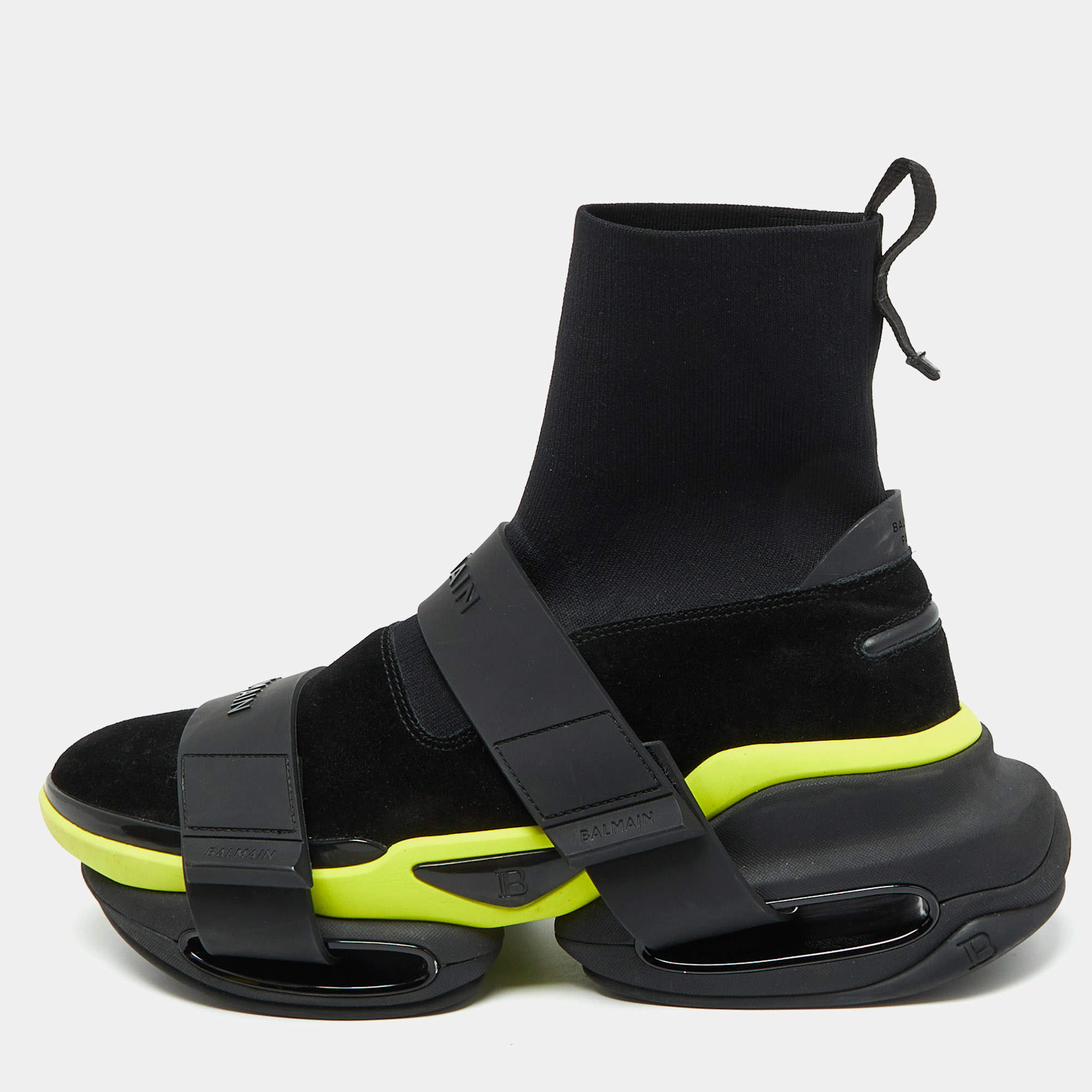 Balmain Black Suede and Knit Fabric B Bold High Slip On Sneakers Size 44