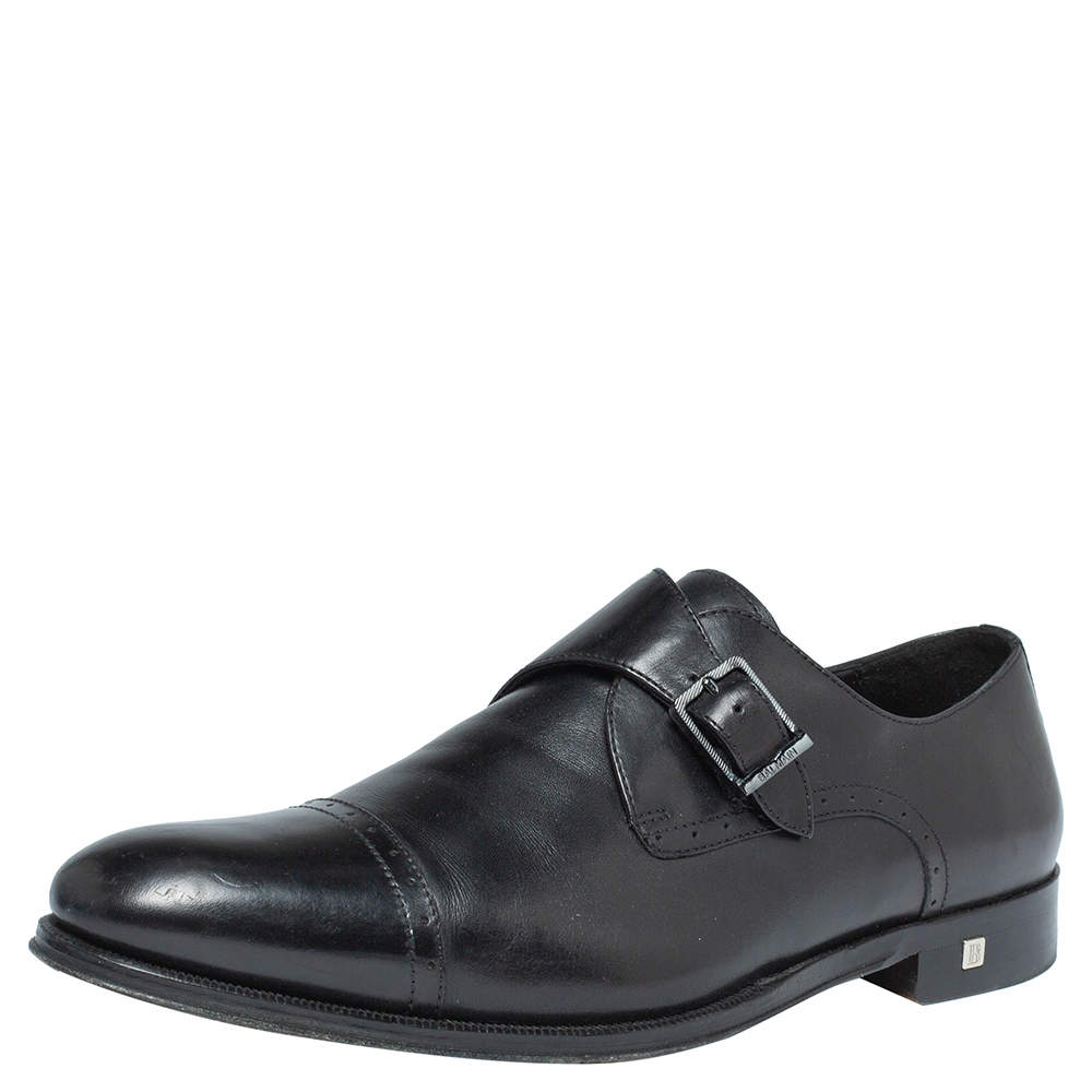 Balmain Black Leather Brogue Detail Single Monk Strap Shoes Size 41