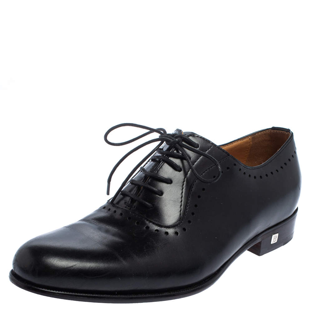 Pre Owned Balmain Black Leather Lace Up Oxfords Size 39