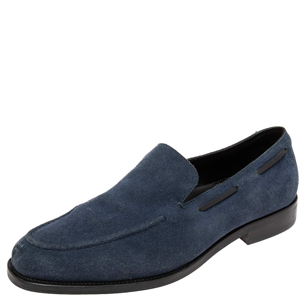 Balmain Navy Blue Suede Slip On Loafers Size 42