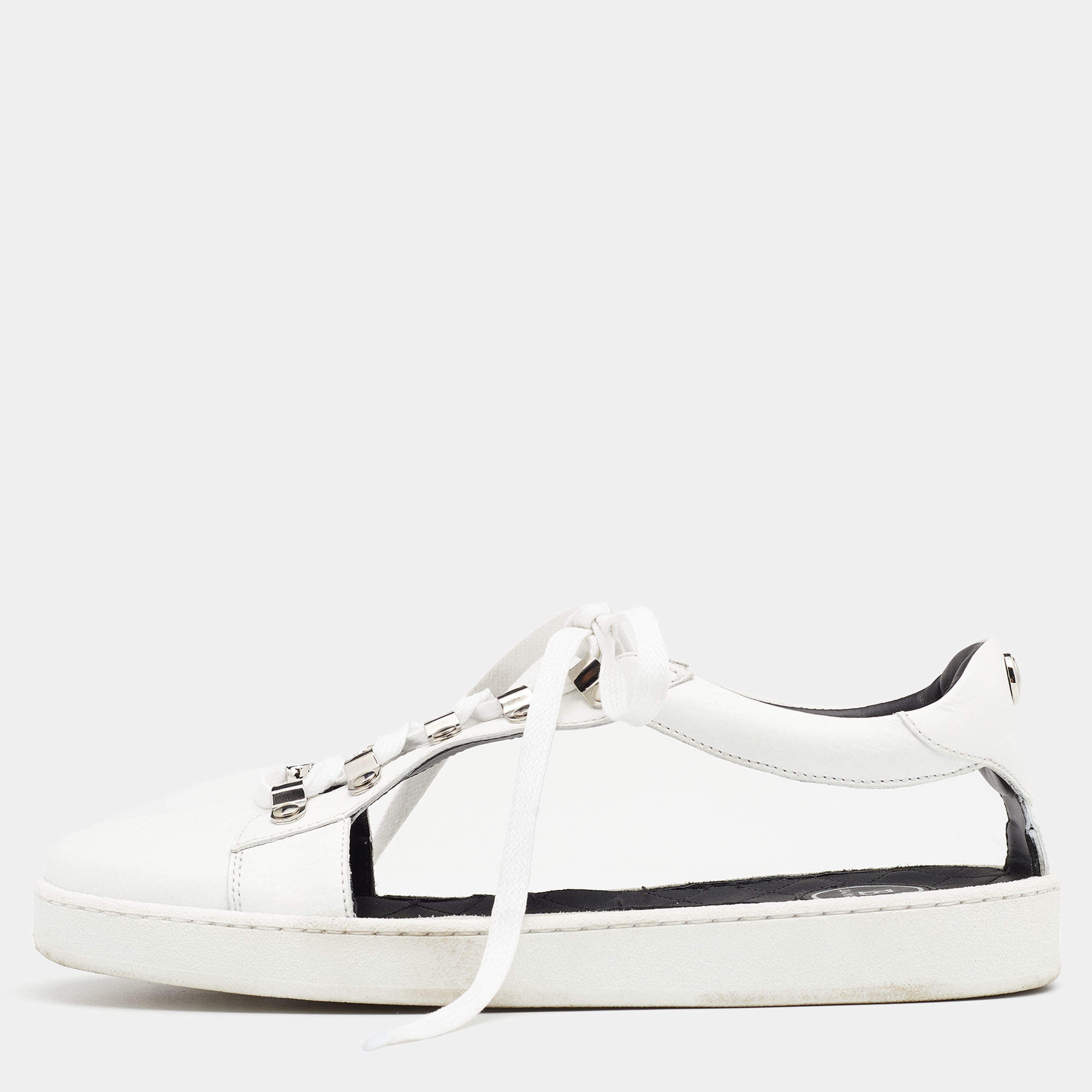 Balmain White Logo Leather Low Top Sneakers Size 40