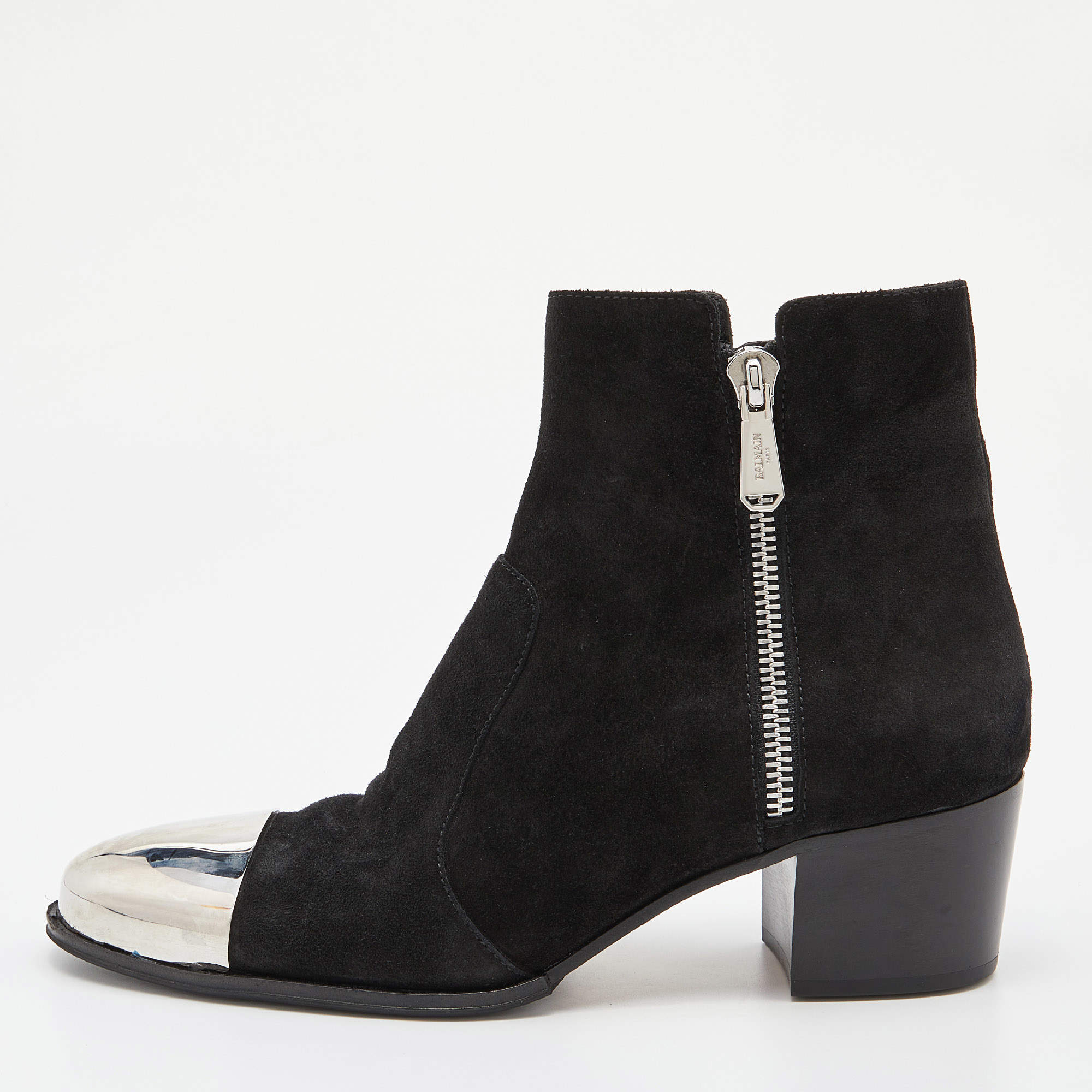 Balmain Black Suede Ankle Length Boots Size 42