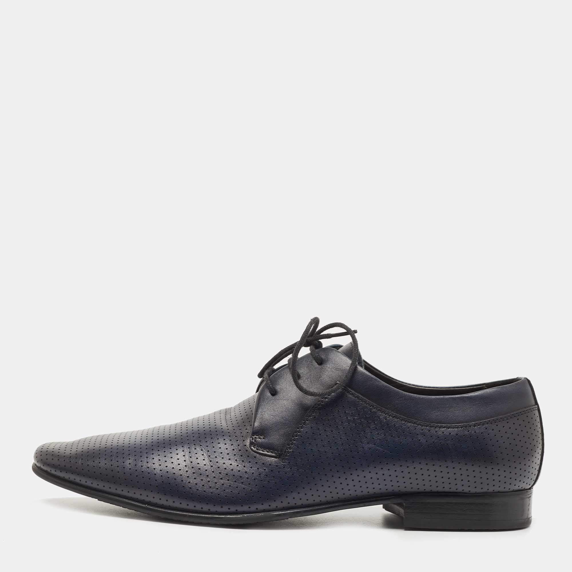 Balmain Navy Blue Leather Lace Up Derby  Size 42