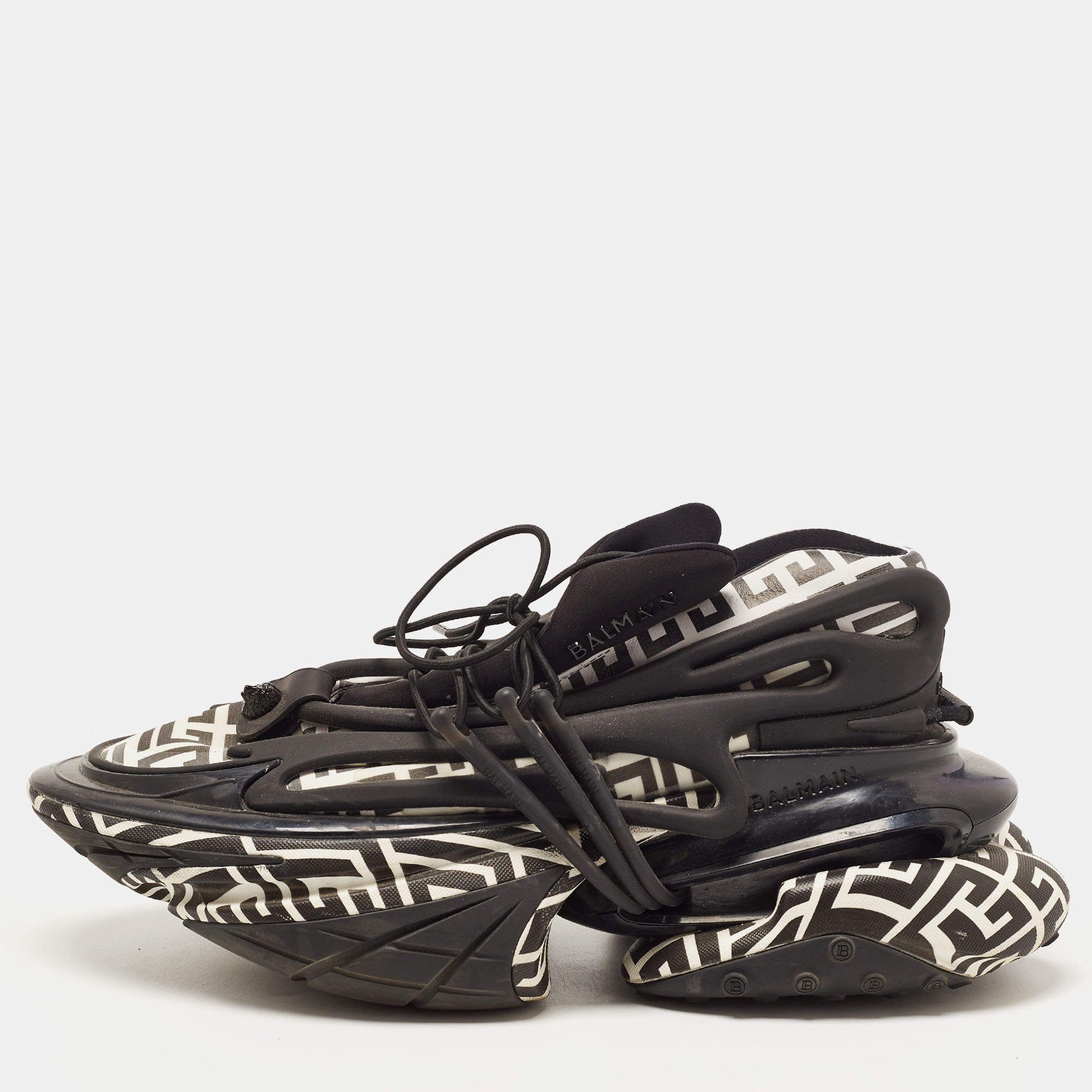 Balmain Black/White Leather and Rubber Lace Up Sneakers Size 43