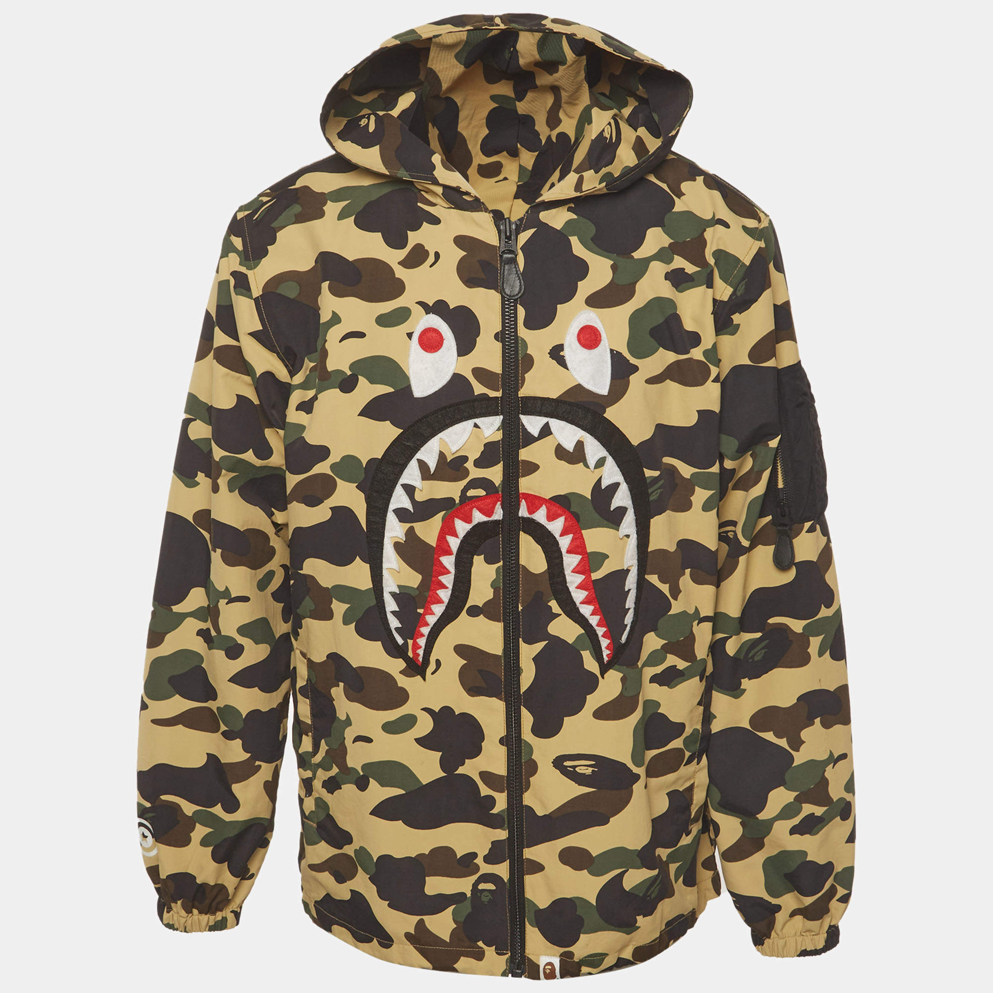 Pre Owned Bape Multicolour Camo Print Synthetic Shark Detail Zip Up Jacket L