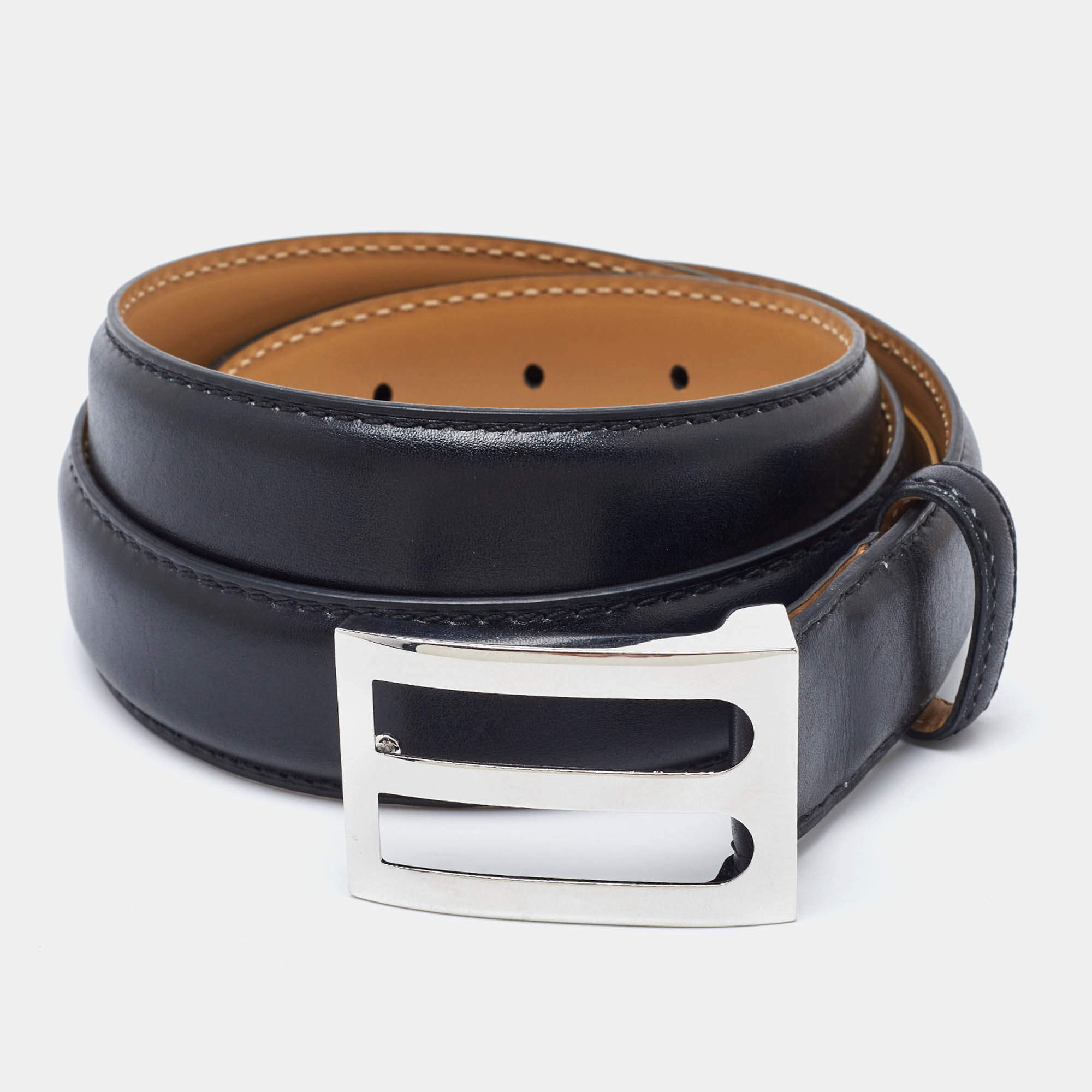Berluti Black Leather Classic Buckle Belt 85CM