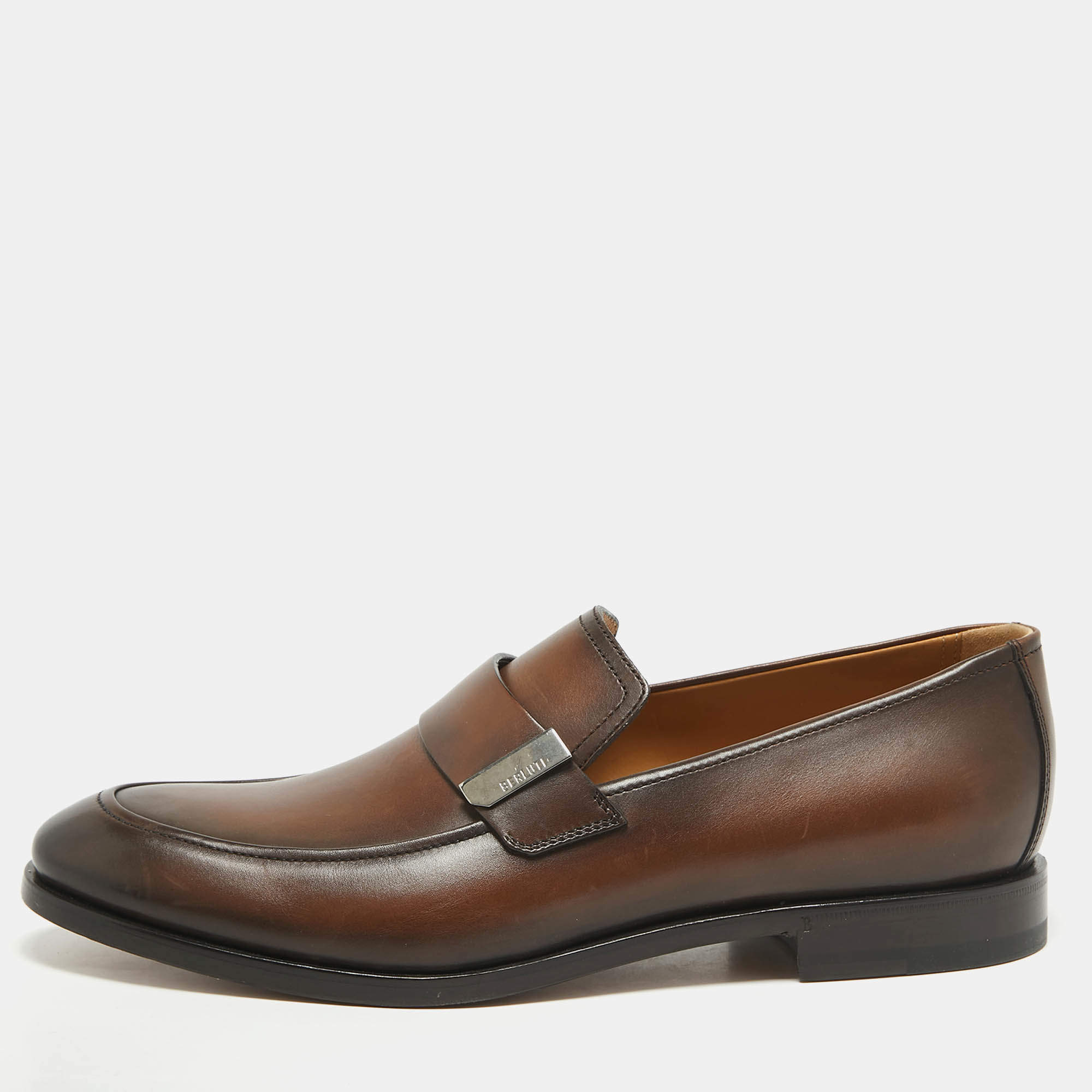 Berluti Brown Leather Penny Loafers Size 40.5
