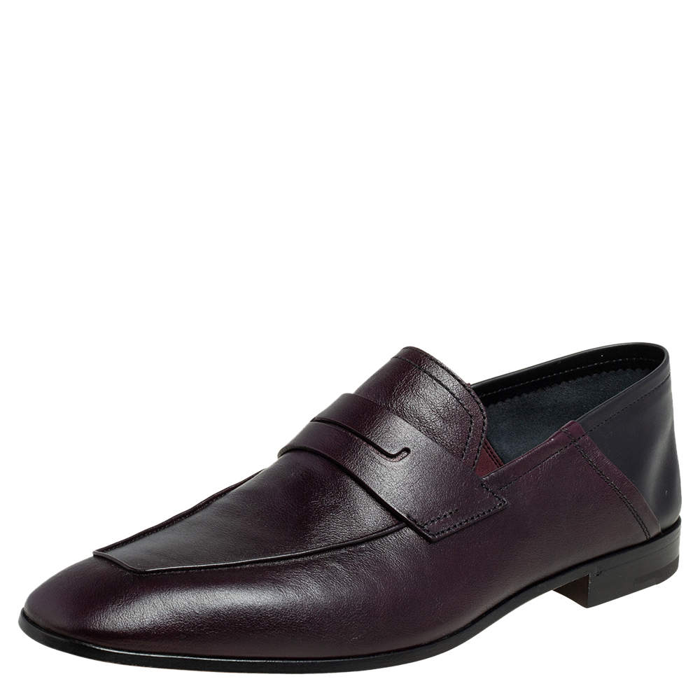 Pre Owned Berluti Burgundy Leather Lorenzo Penny Slip On Loafers Size 43