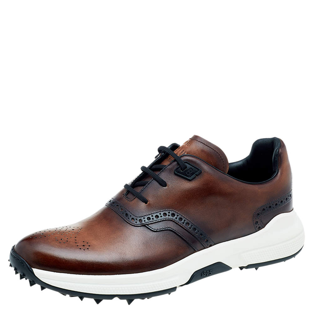 Berluti Brown Leather Golf Brogue Low Top Sneakers Size 42