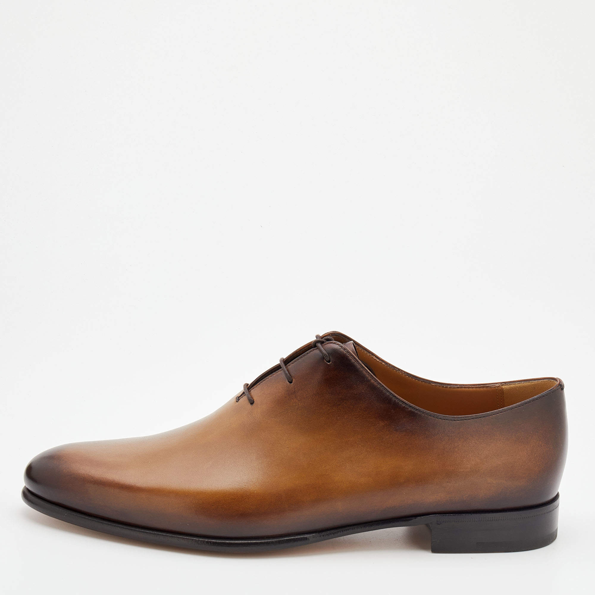 Berluti Brown Leather Alessandro Galet Scritto Lace Up Oxfords Size 43.5