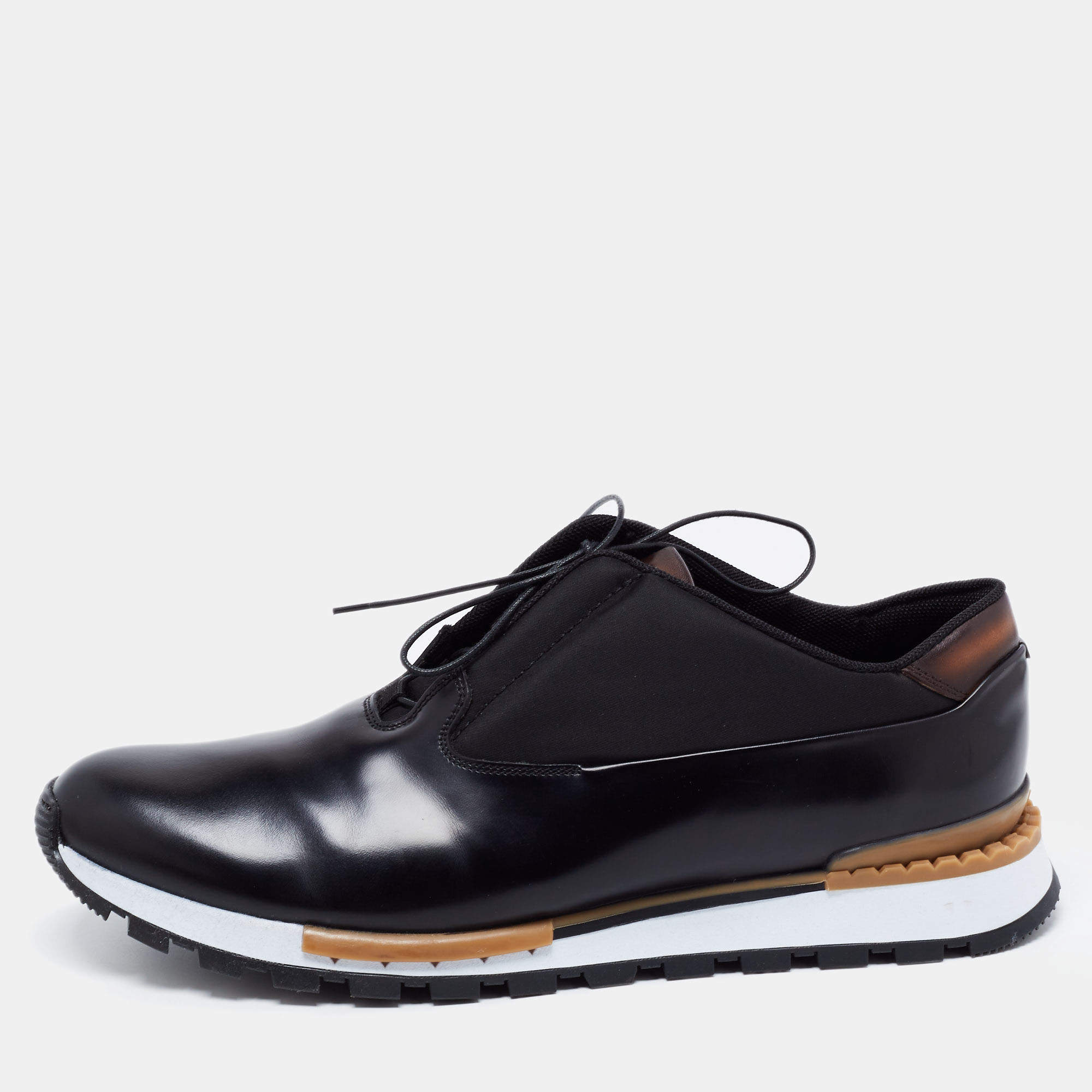 Pre Owned Berluti Black Leather Lace Up Sneakers Size 42.5