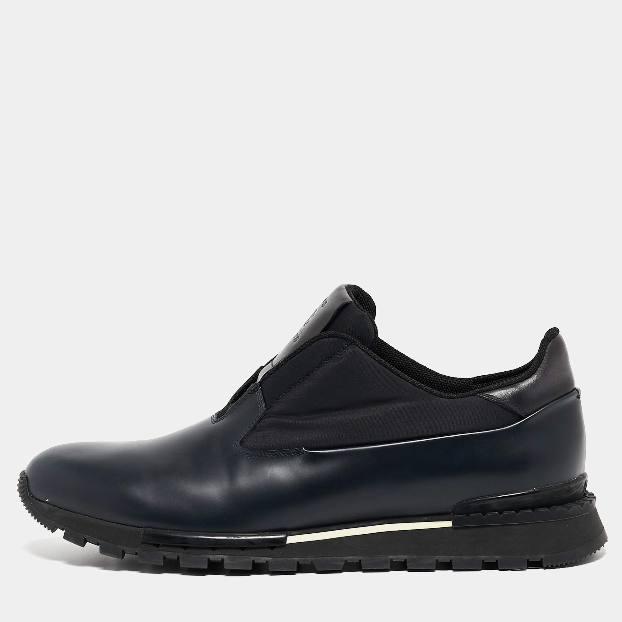 Berluti Navy Blue Leather Fast Track Sneakers Size 43.5