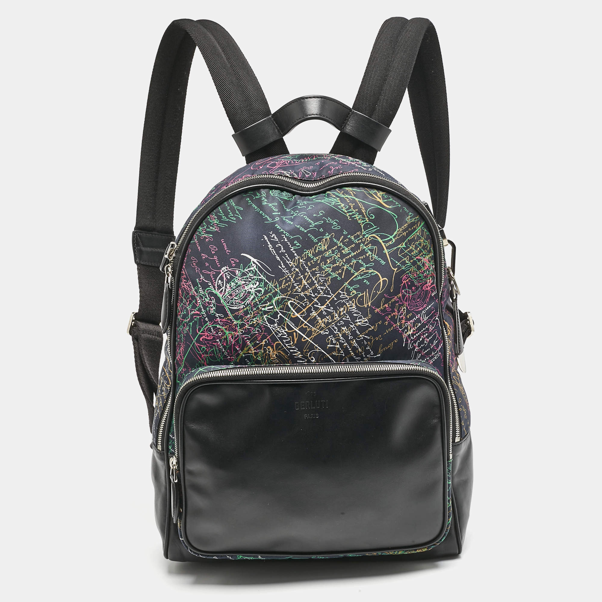 Berluti Black/Multicolor Nylon, Leather and Mesh Printed Backpack